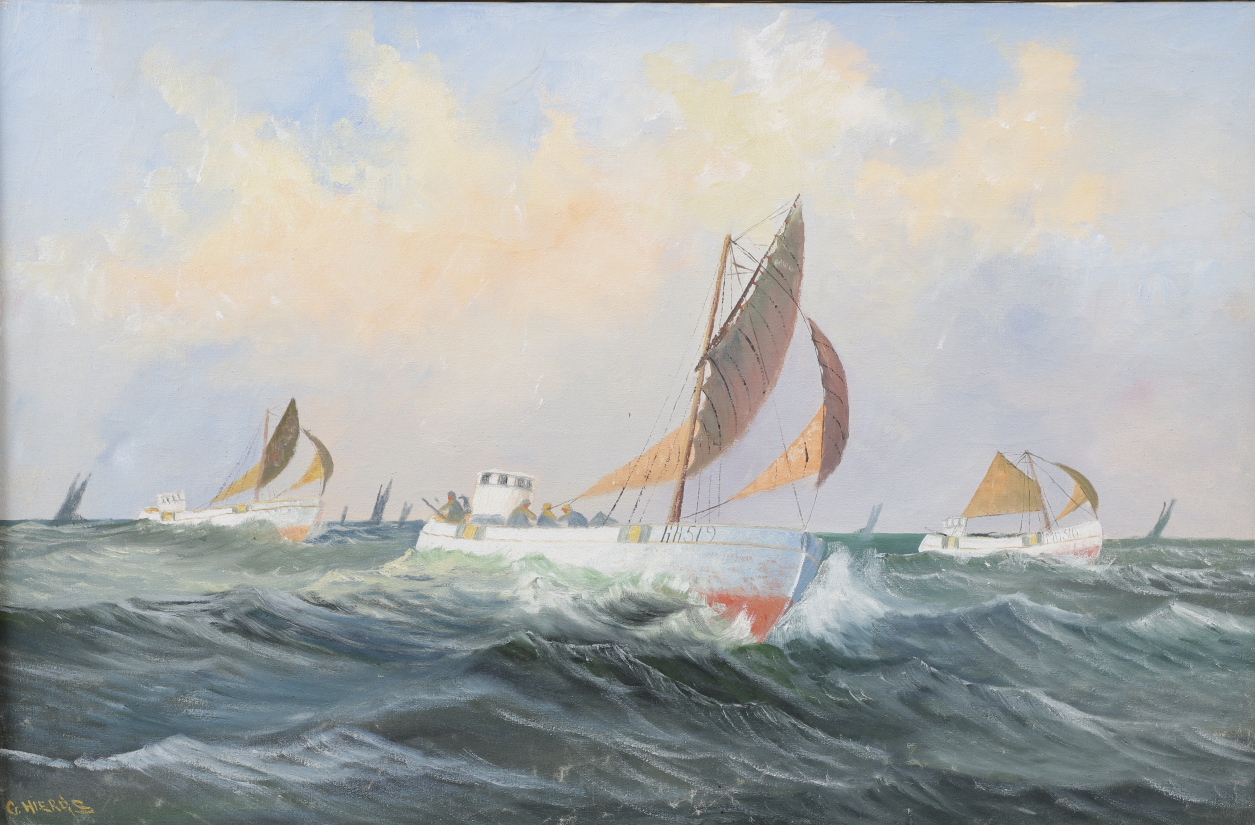 OIDENTIFIERAD KONSTNÄR. Skeppsmotiv, olja på duk, signerad G. Hierås.