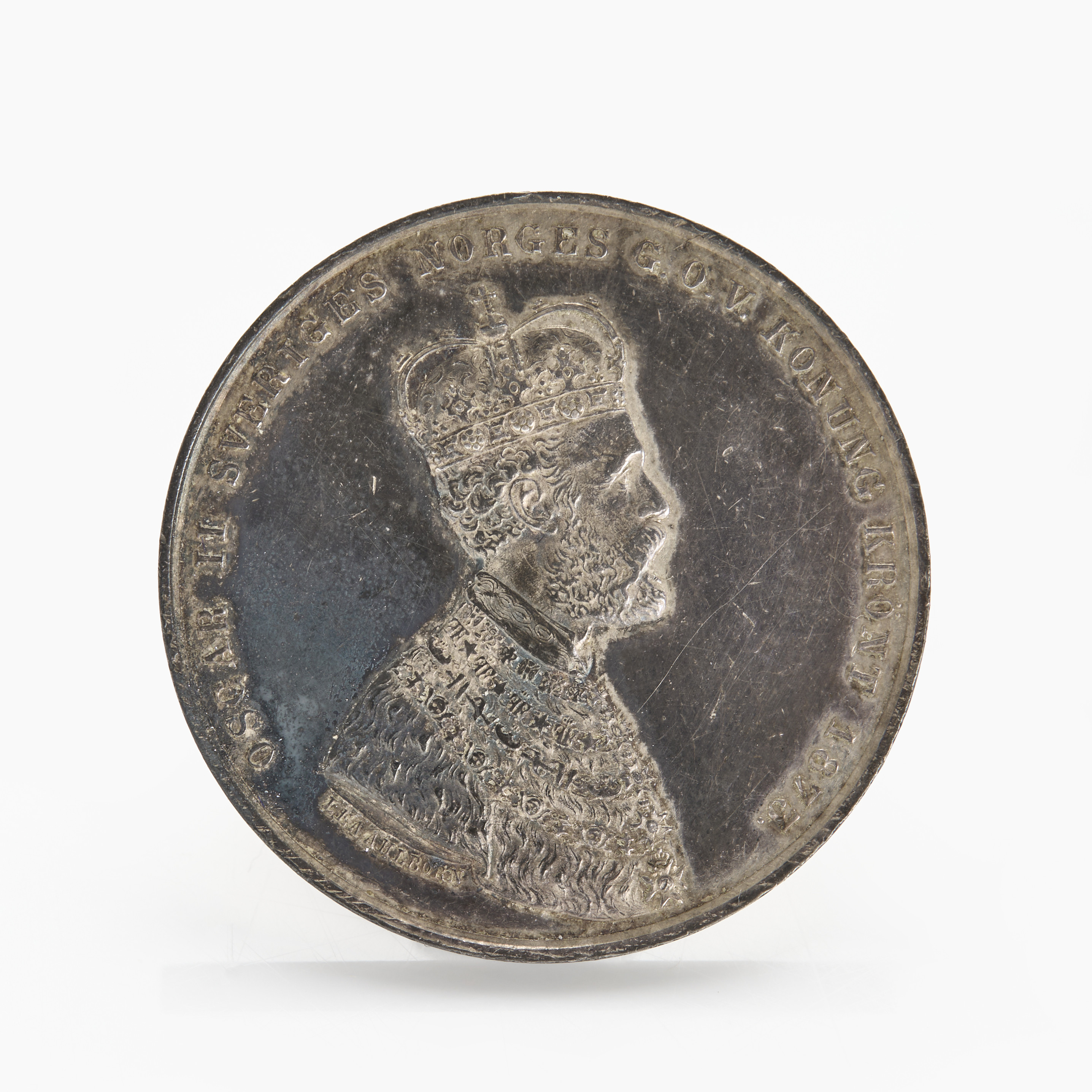 OSCAR II (1872-1907). Minnespenning vid konungens kröning 1873.