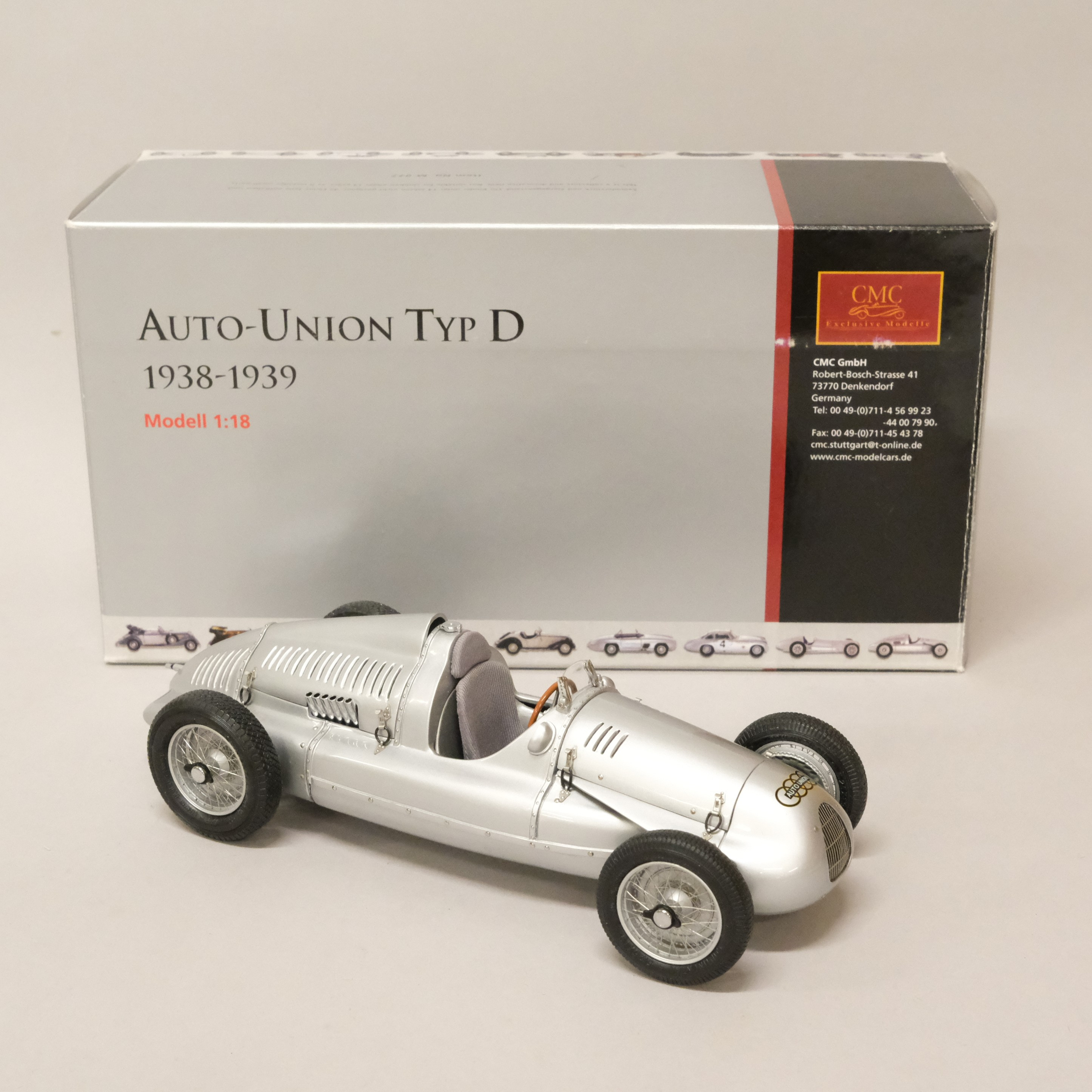 MODELLBIL, AUTO-UNION, TYP D, 1938-1939, 1:18, CMC.