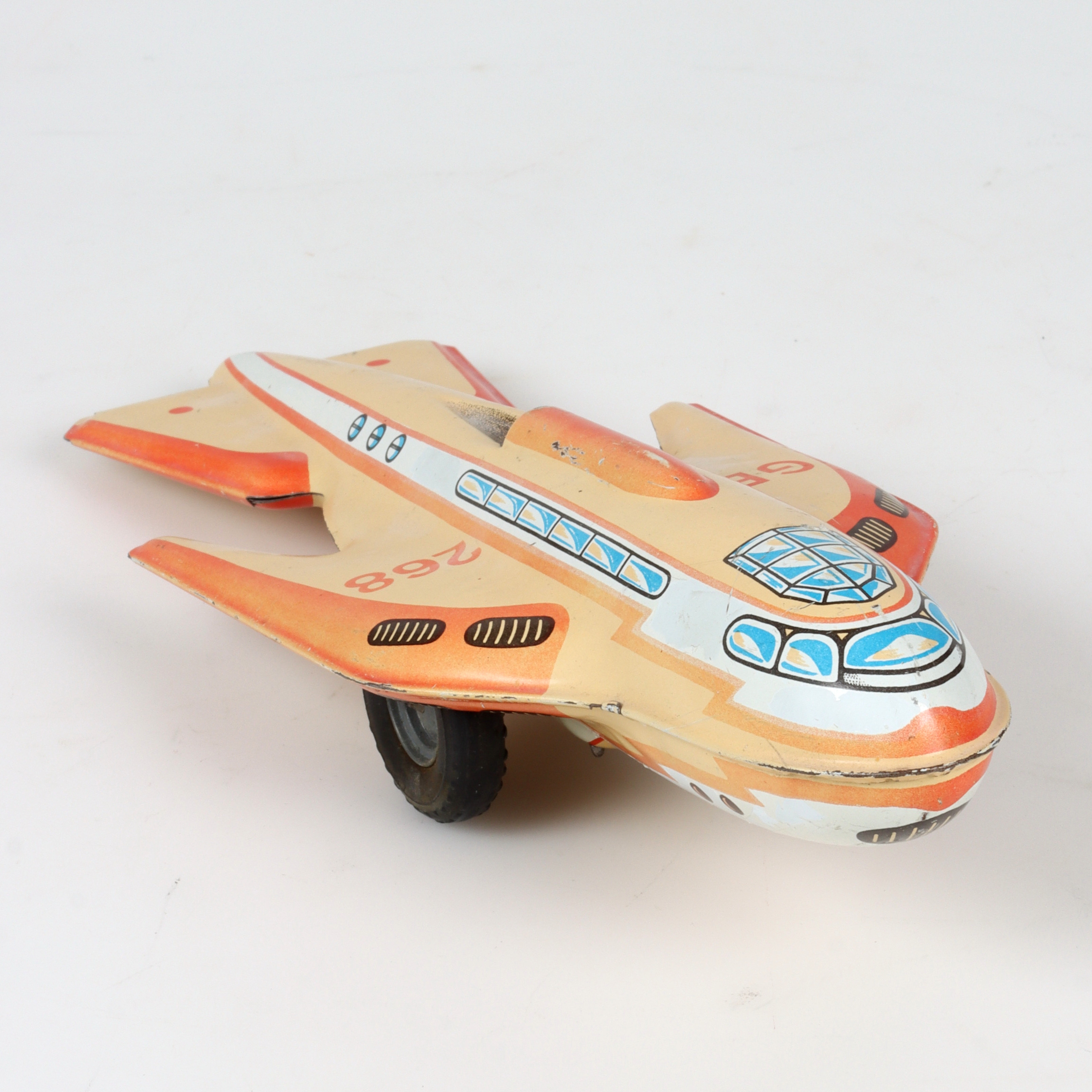 RYMDSKEPP, litograferad plåt, "GE-268", Technofix, US Zone, Tyskland, 1900-talets mitt.