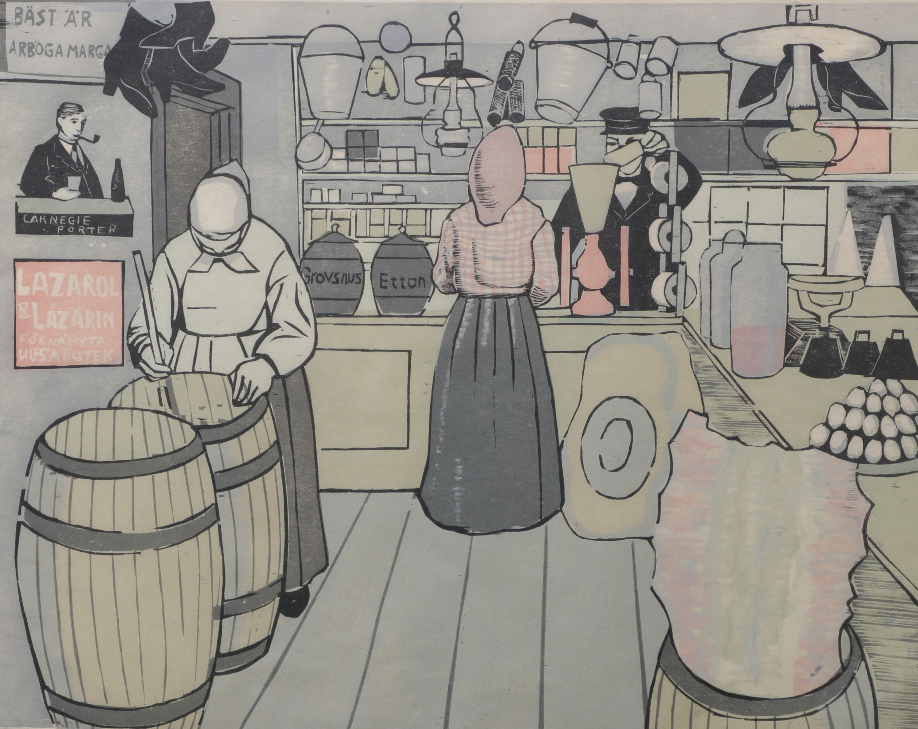 SVEN LJUNGBERG. Handelsbod, färgträsnitt, signerat och numrerat IV/L.