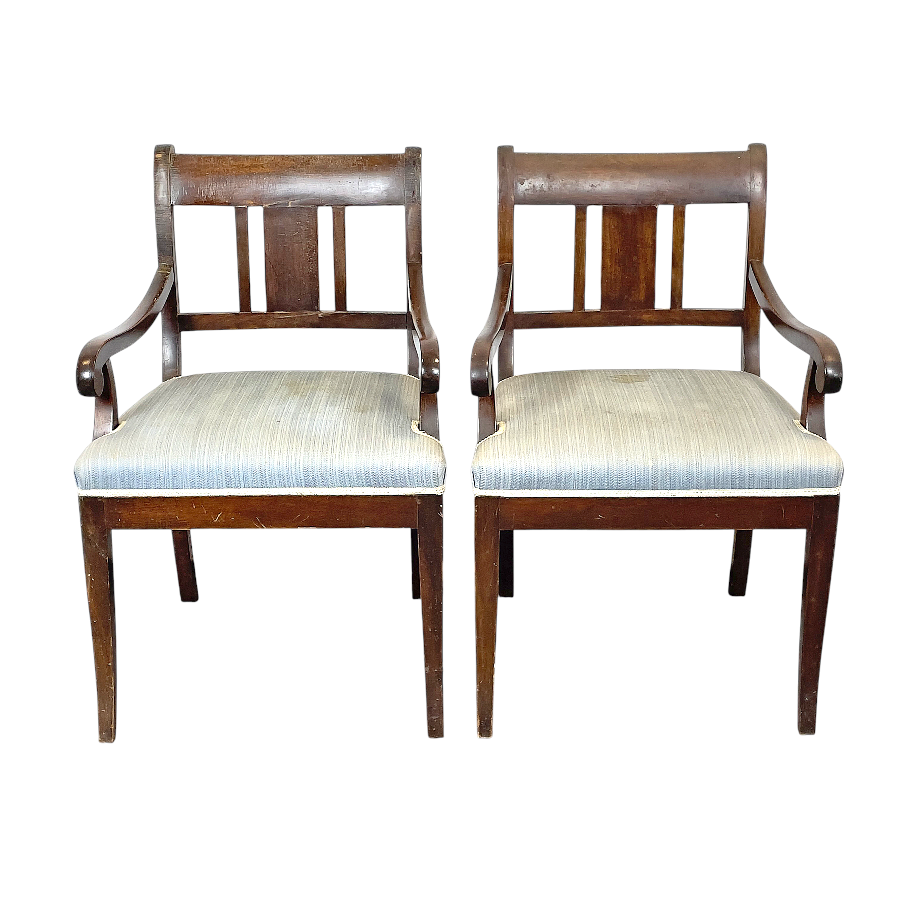 KARMSTOLAR i mörkbetsat, fanerat trä.