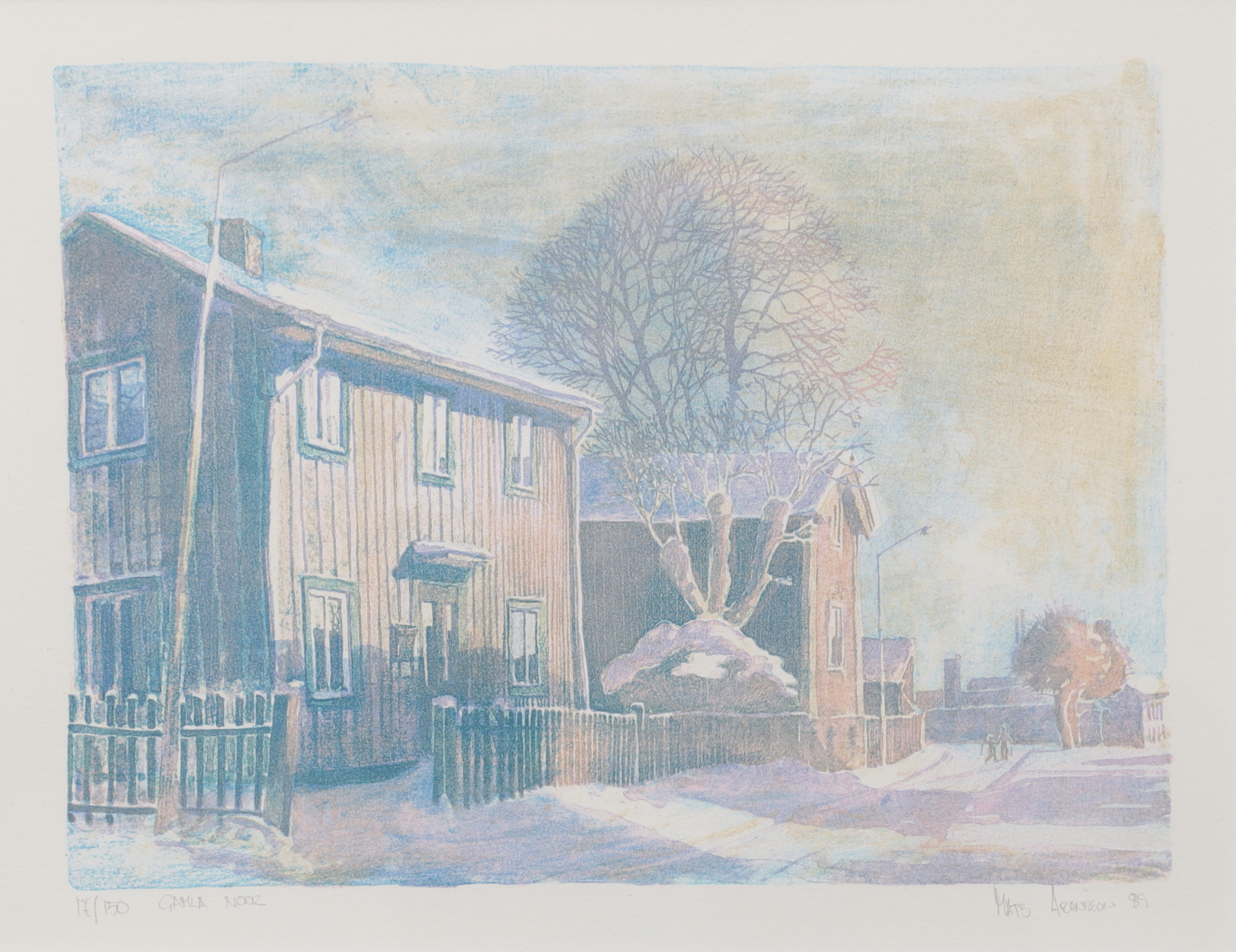 MATS ARONSSON. "Gamla Norr", färglitografi, signerad, numrerad 17/150 och daterad 89.