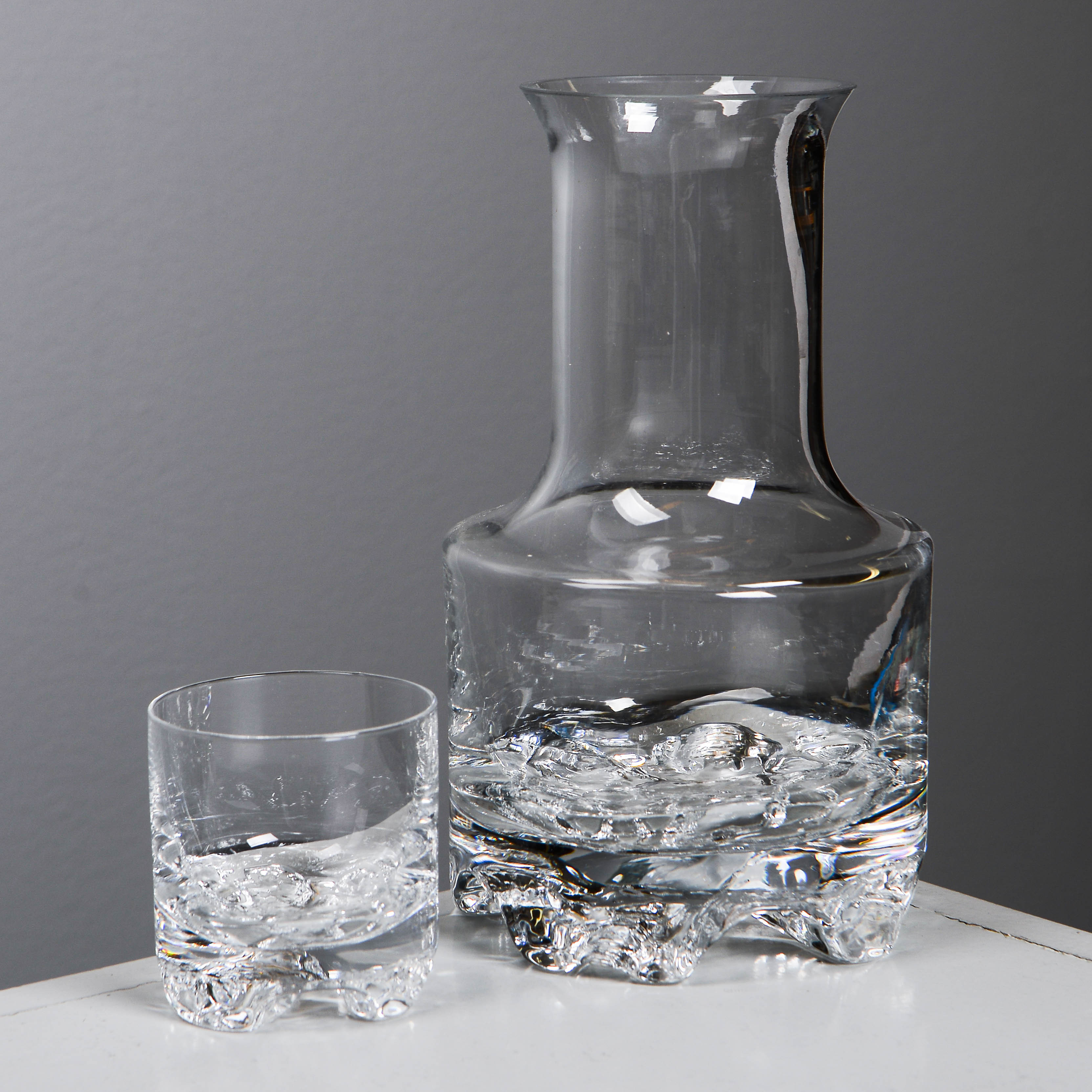 TAPIO WIRKKALA. Whiskyglas & karaff, 10+1 st, "Gaissa", Iittala.