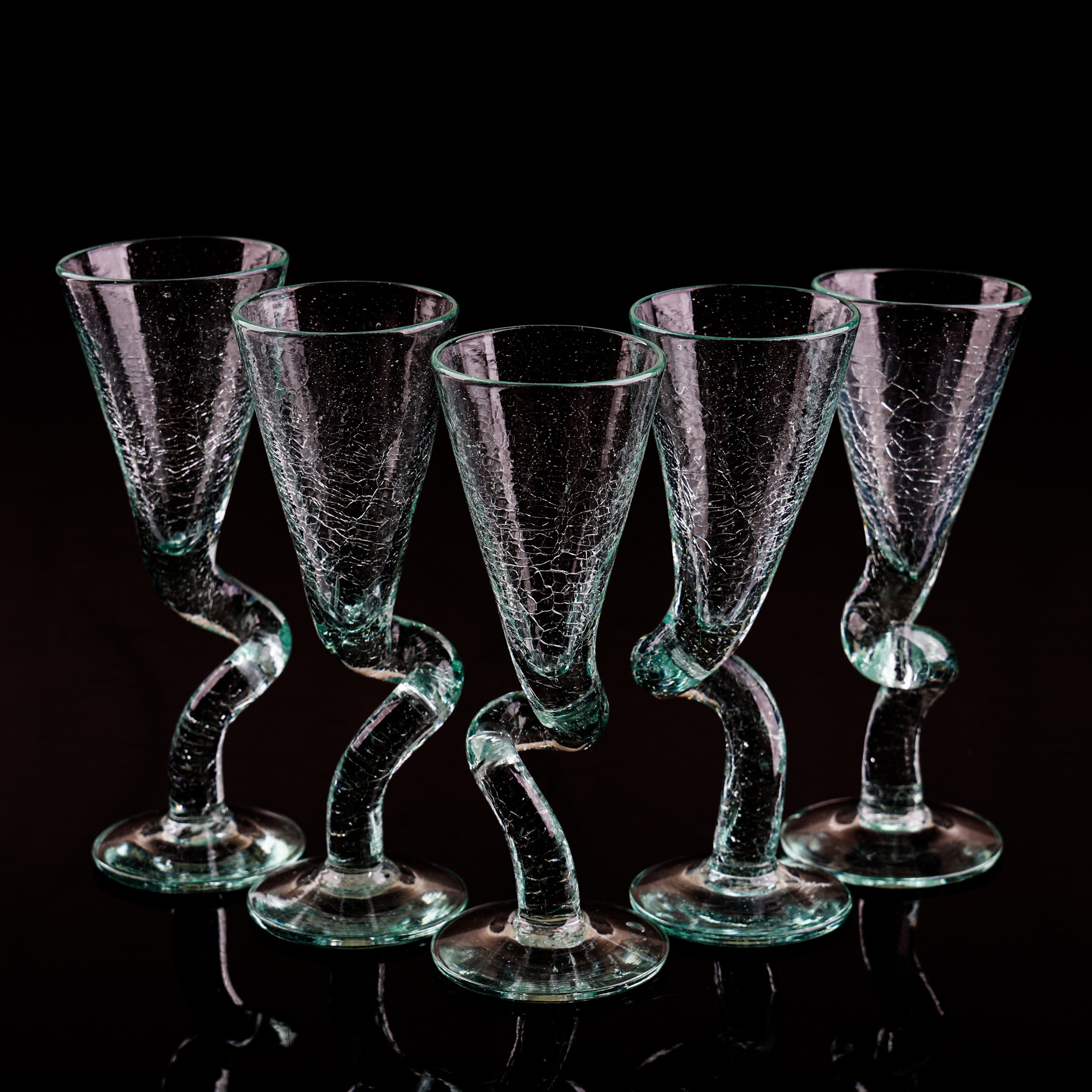 TURE BERGLUND. SNAPSGLAS, 5 st, Stockholms Glasbruk Skansen.