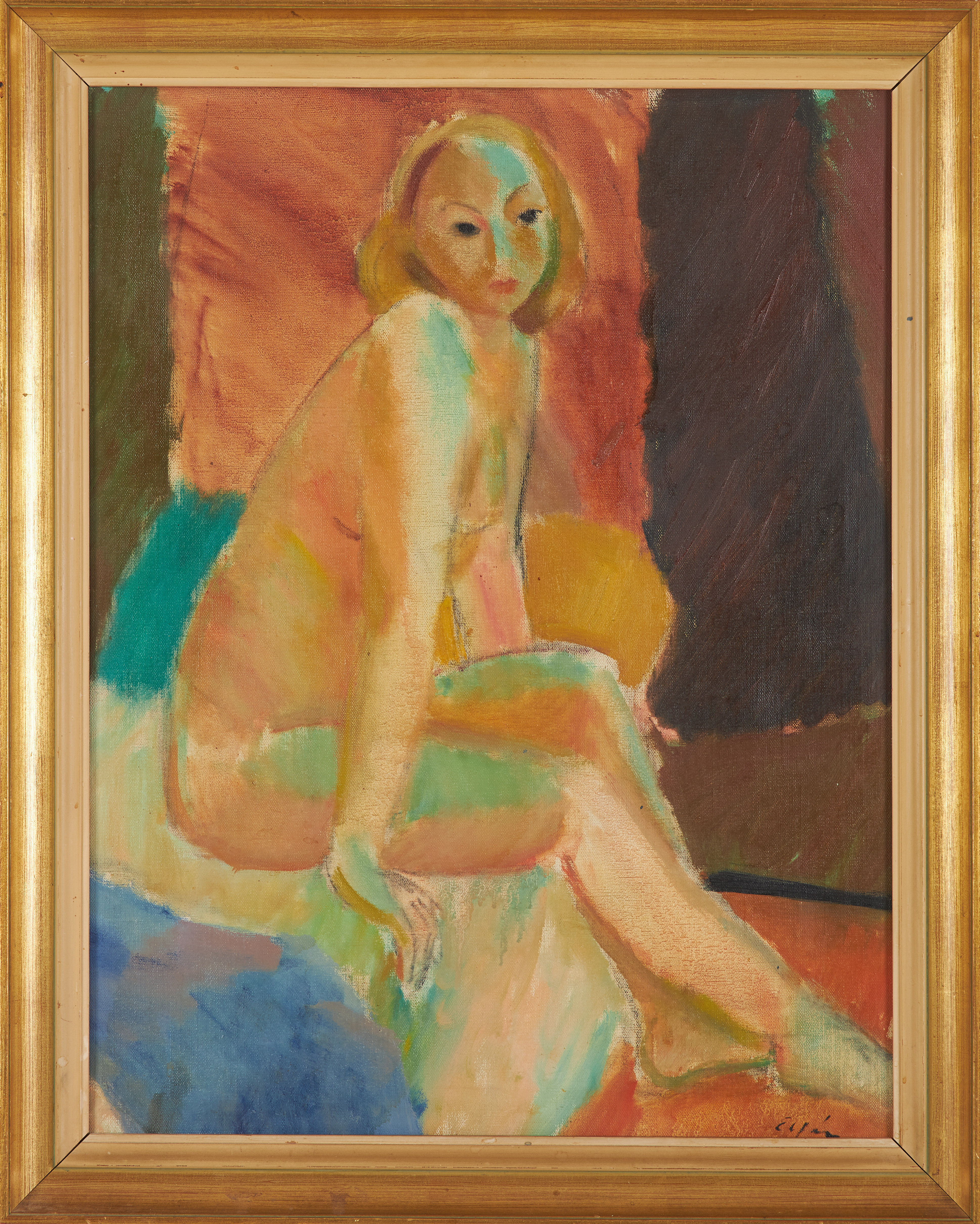 ERIK ELFVÉN (1921-2008). Porträttstudie, olja på duk, signerad.