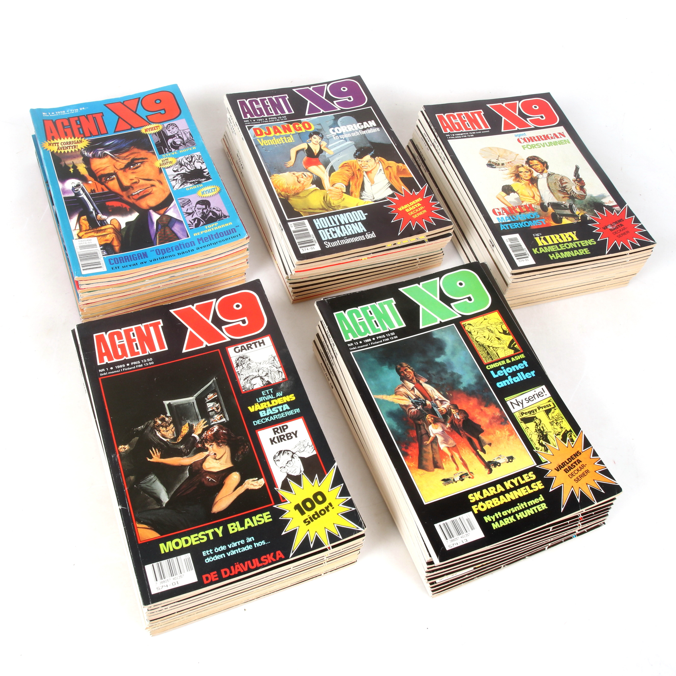 AGENT X9, 65 st, kompletta årgångar 1988/89/90/91 + 98..