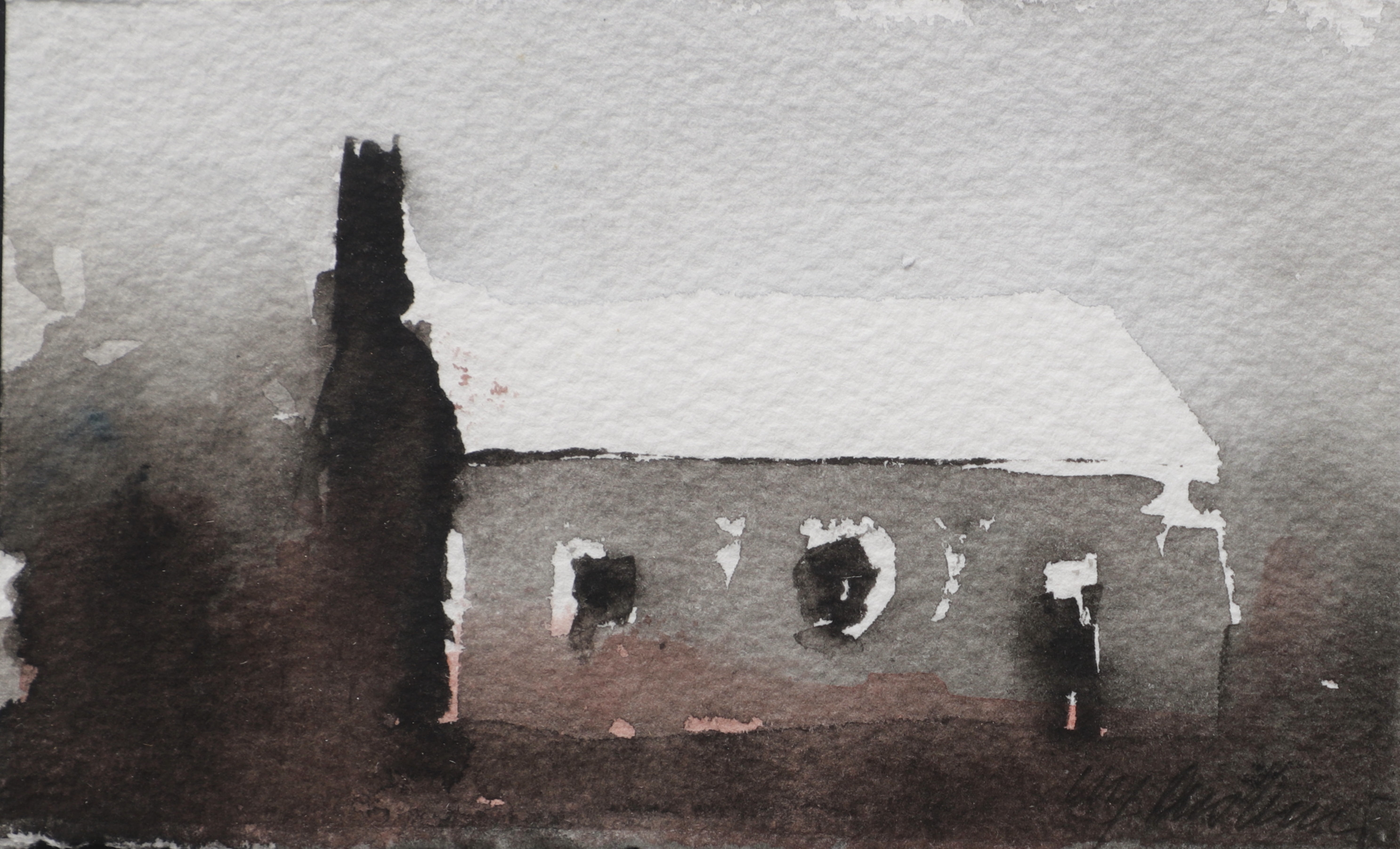 ULF ONSBERG. Kyrka, akvarell, signerad.