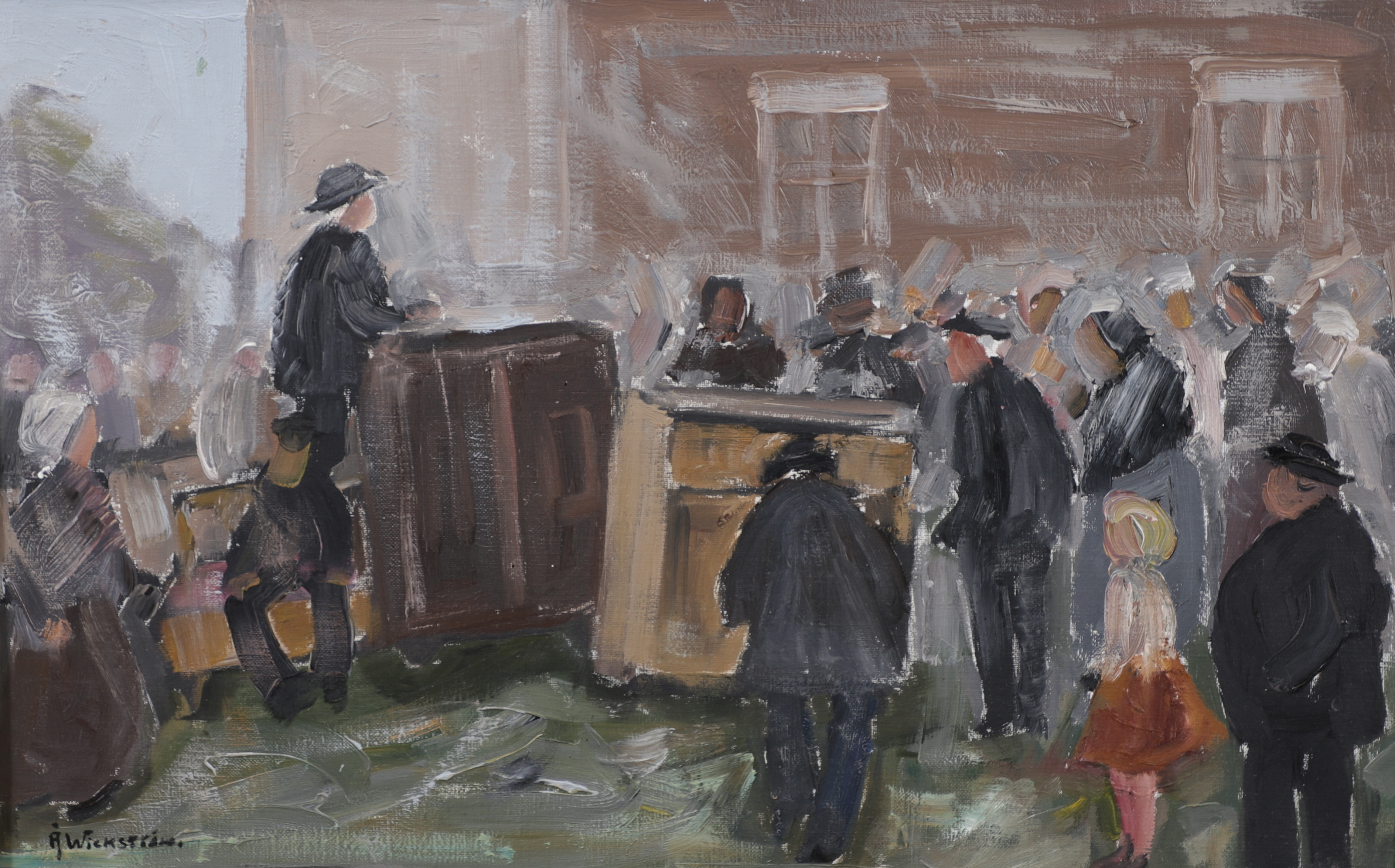 ÅKE WICKSTRÖM. "Auktion", olja på duk, signerad.
