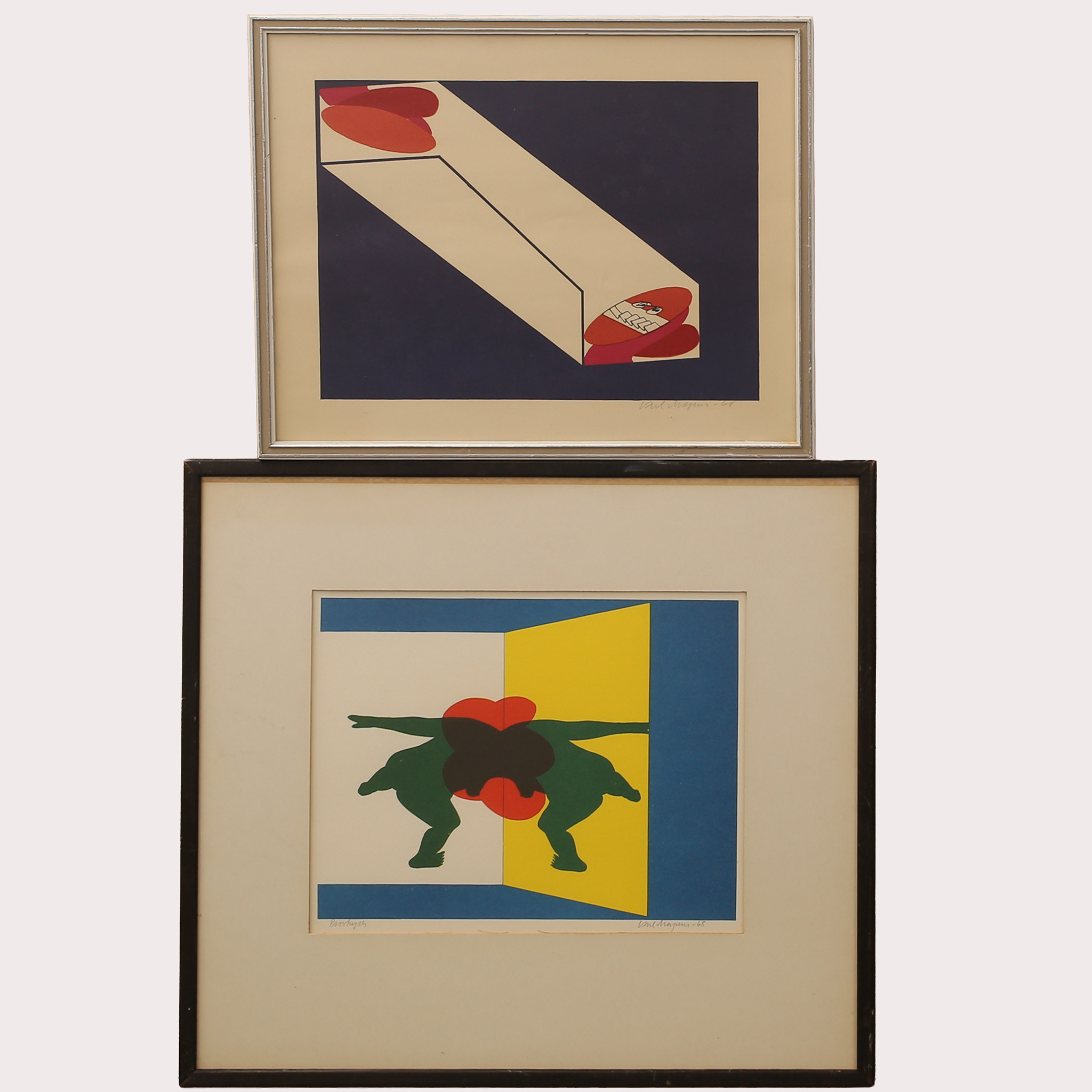 CARL MAGNUS. färglitografier 2 st., den mindre utförd 1960. Den större, provtryck, år 1968. Signerade. daterade.