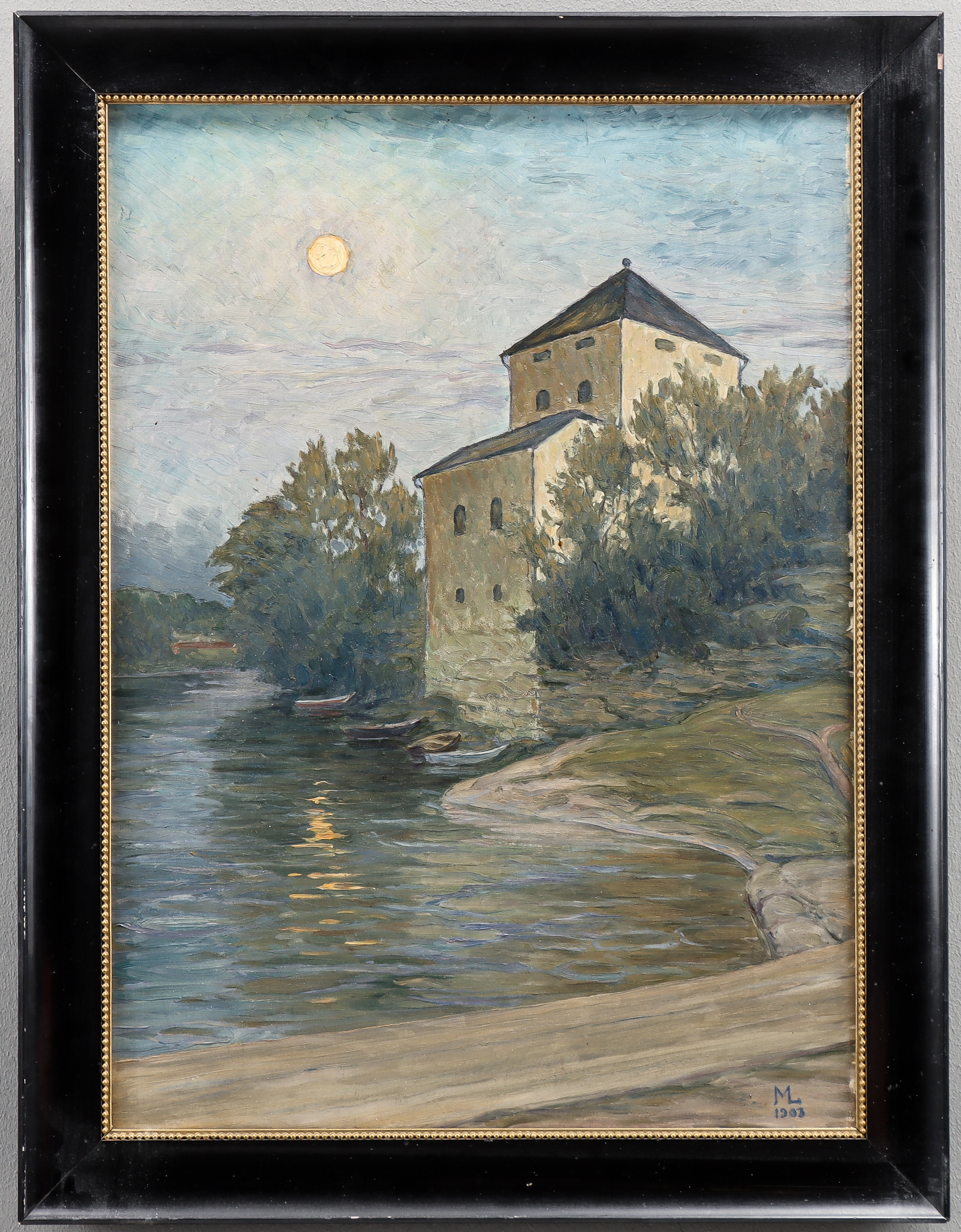 OIDENTIFIERAD KONSTNÄR, Nyköpingshus (Nyköpings slott), olja på duk, monogramsignerad "ML".