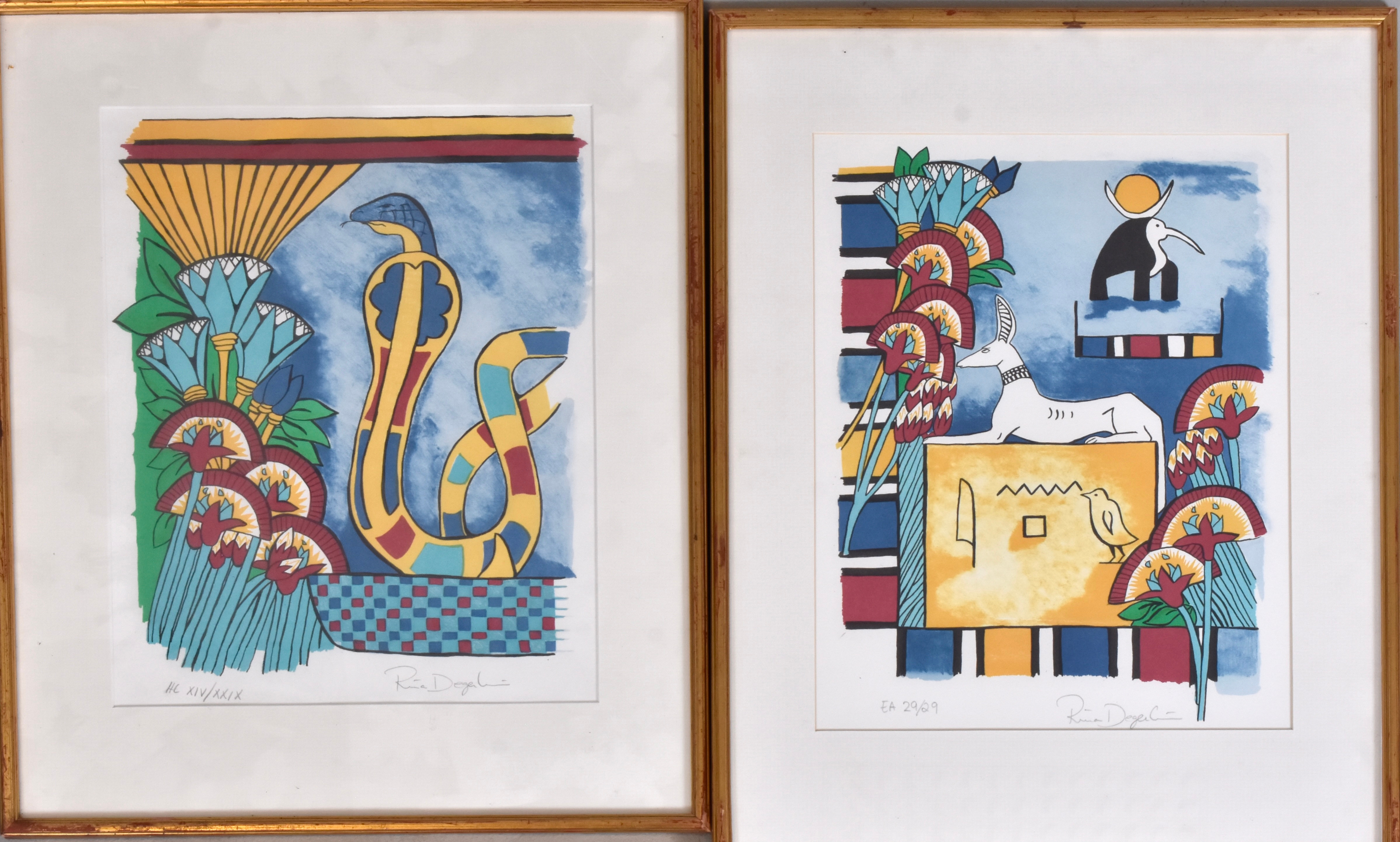 RINA DEGERHEIM. färglitografier, 2 st, komposiioner.