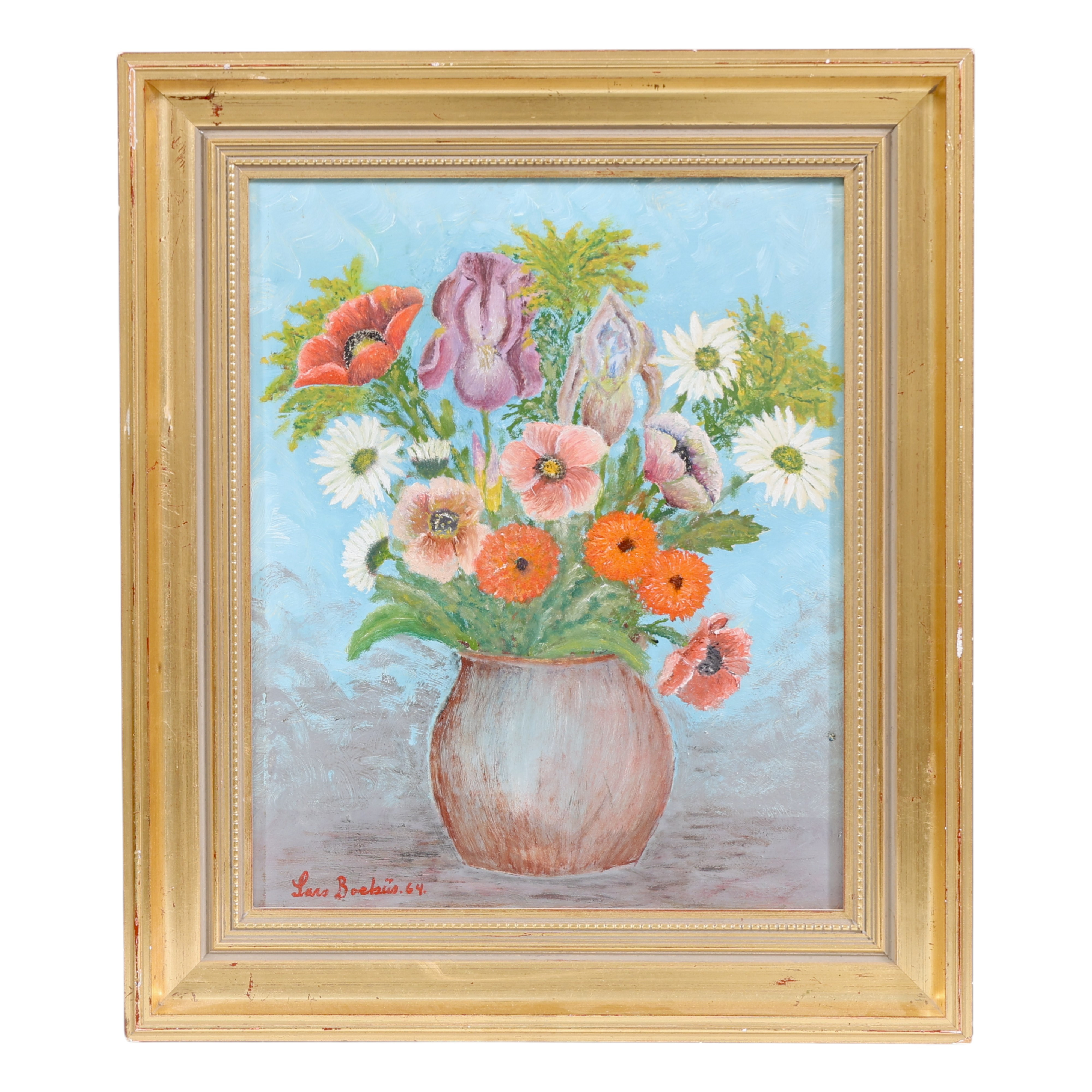 LARS BOËTHIUS. Blomsterstilleben, olja på pannå, signerad och daterad 1964.