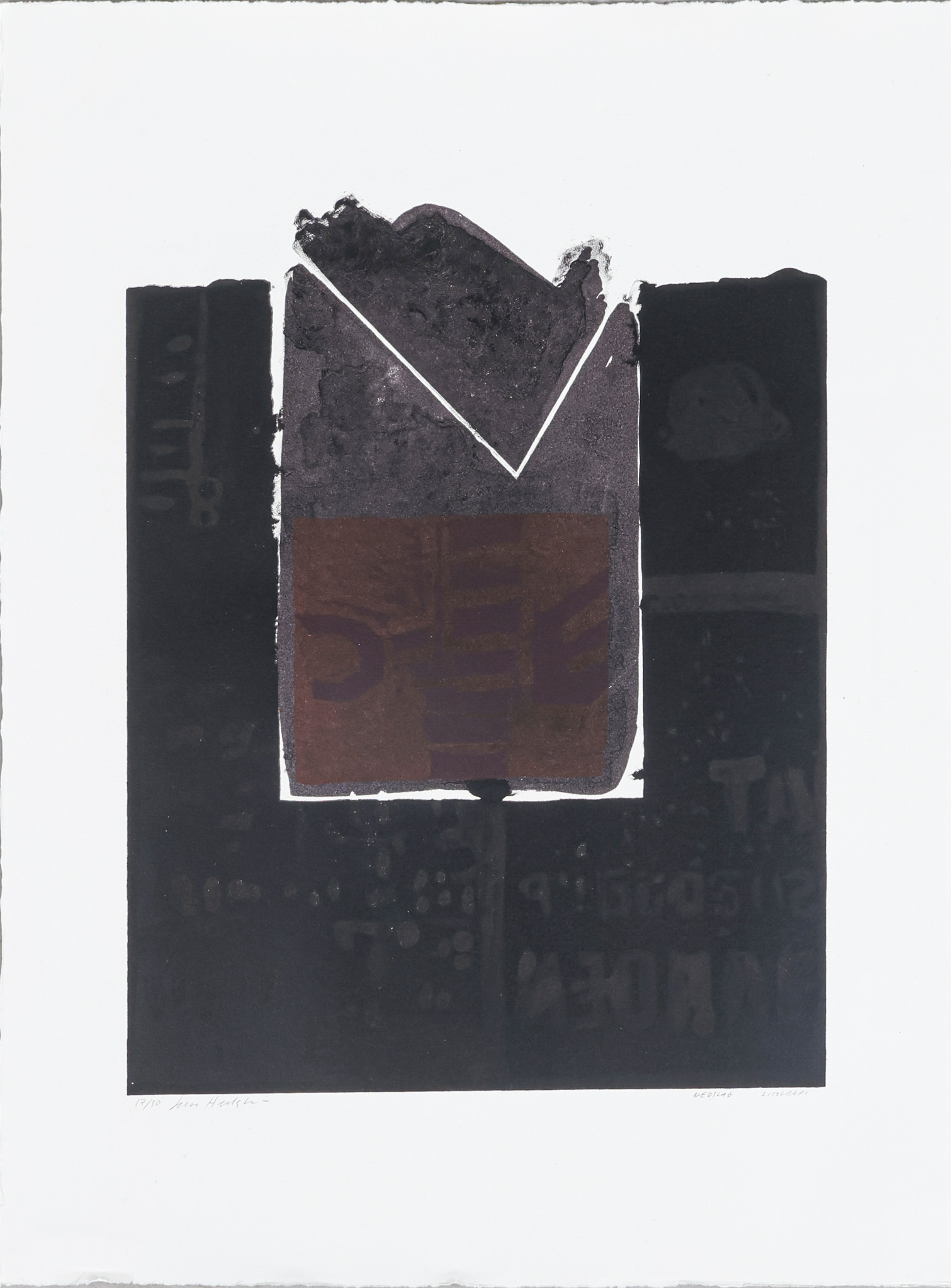 OIDENTIFIERAD KONSTNÄR. Litografi, "Nedslag", signerad samt numrerad 7/30.