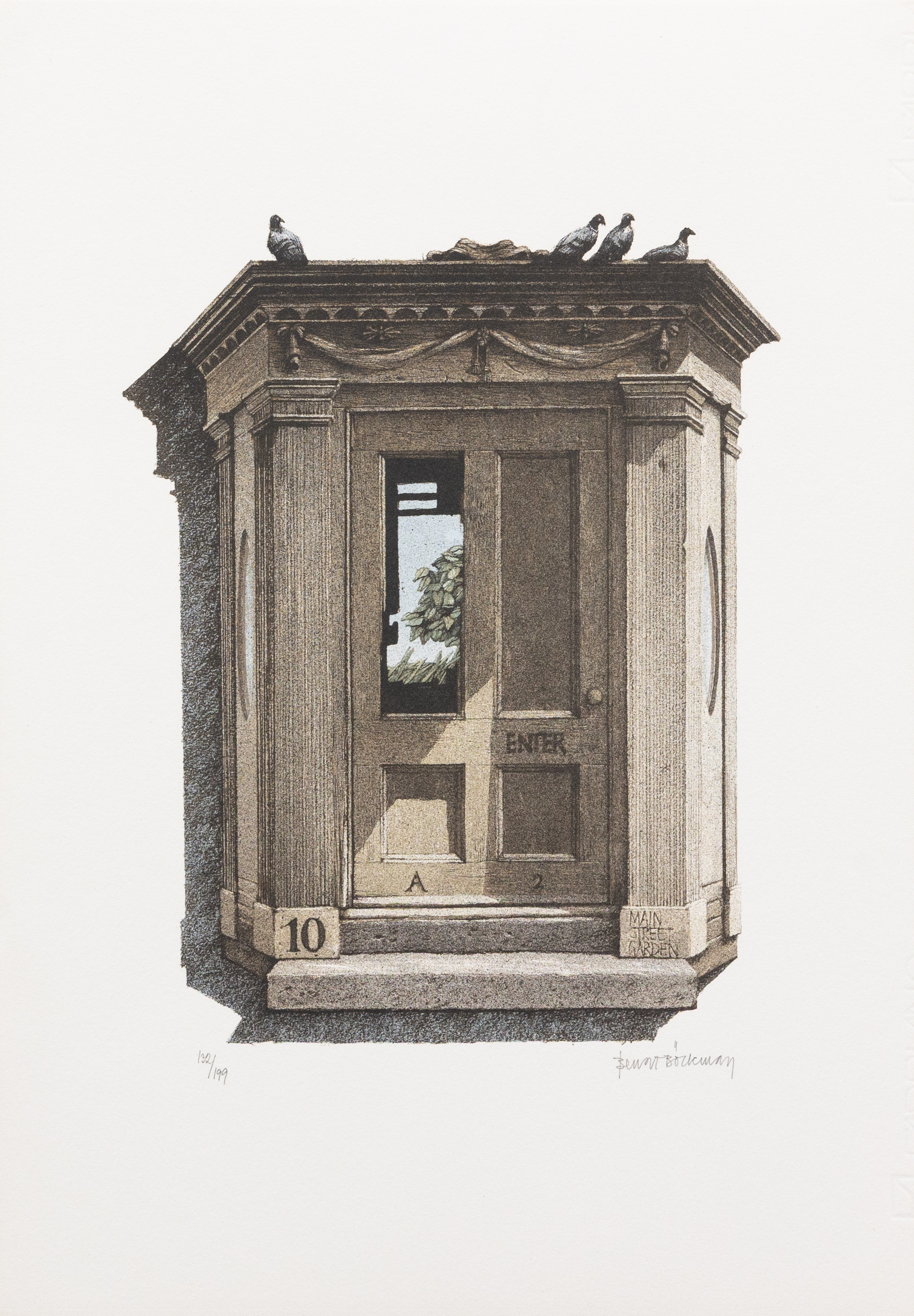 BENGT BÖCKMAN. Dörr med duvor, litografi nr 132/199, signerad.