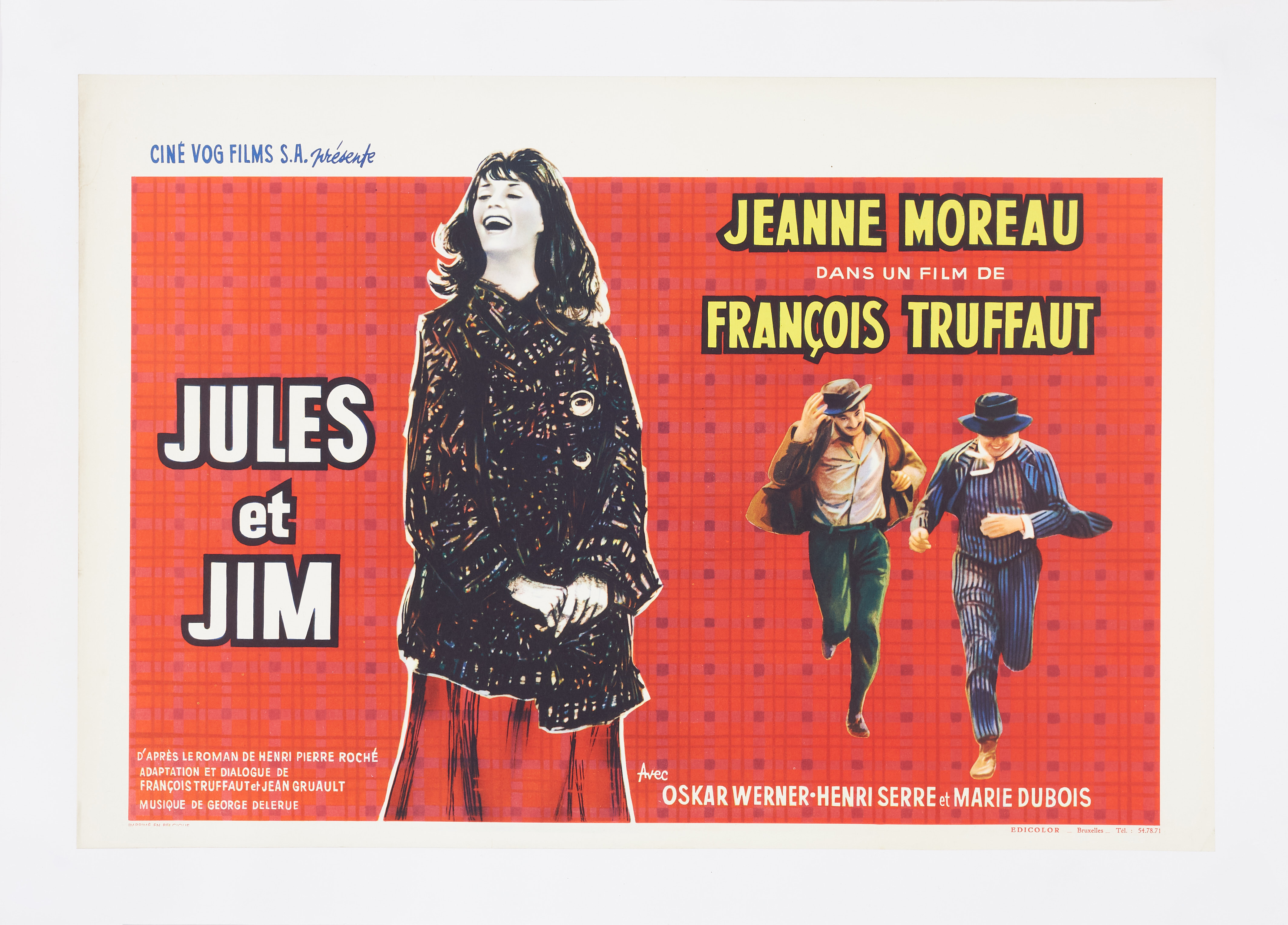 JULES AND JIM 1962 BELGIAN POSTER. Grafiskt blad, papper uppfodrad på linne.