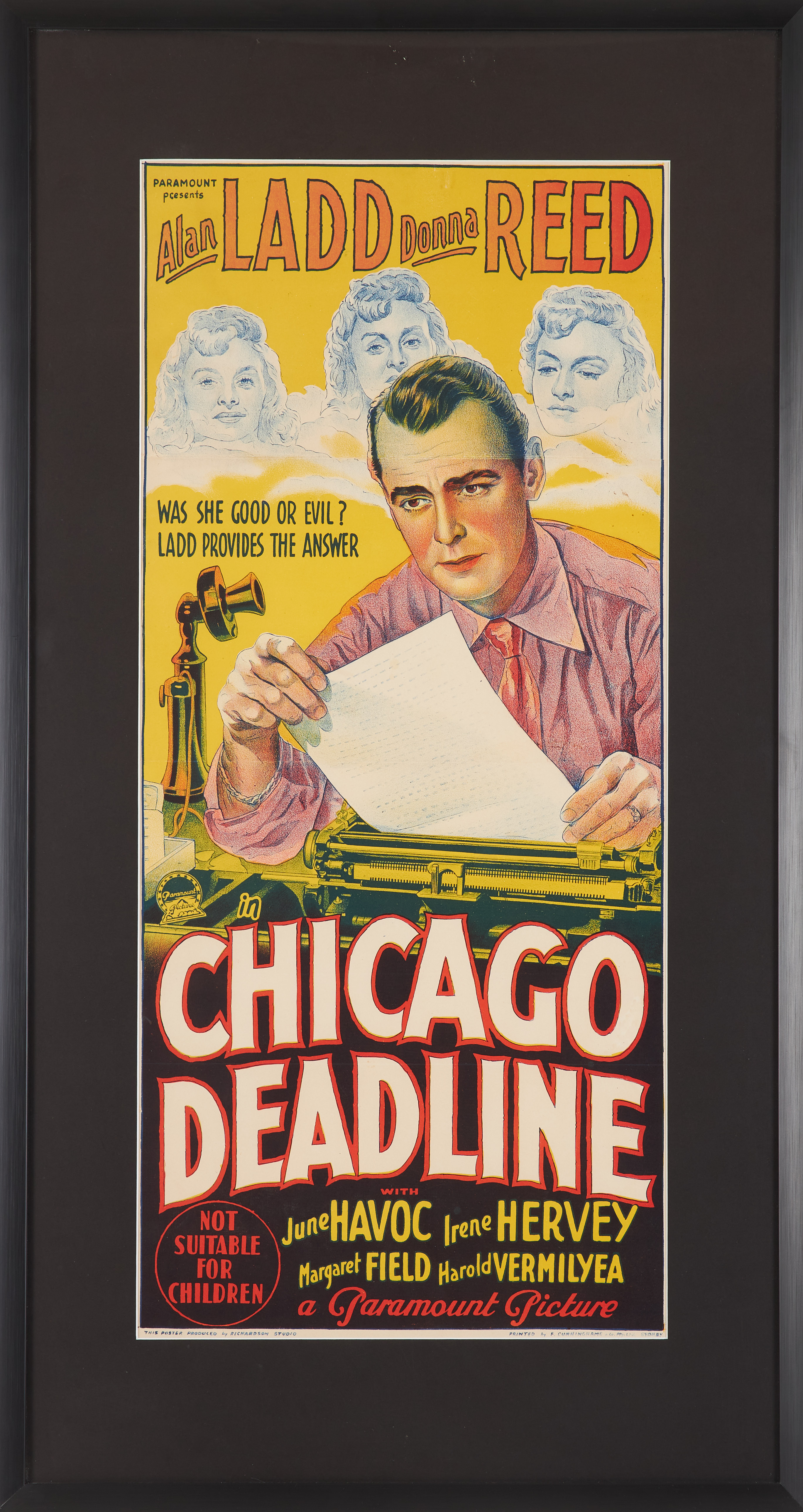CHICAGO DEADLINE, DAYBILL POSTER AUSTRALIA. 1949, grafiskt blad.