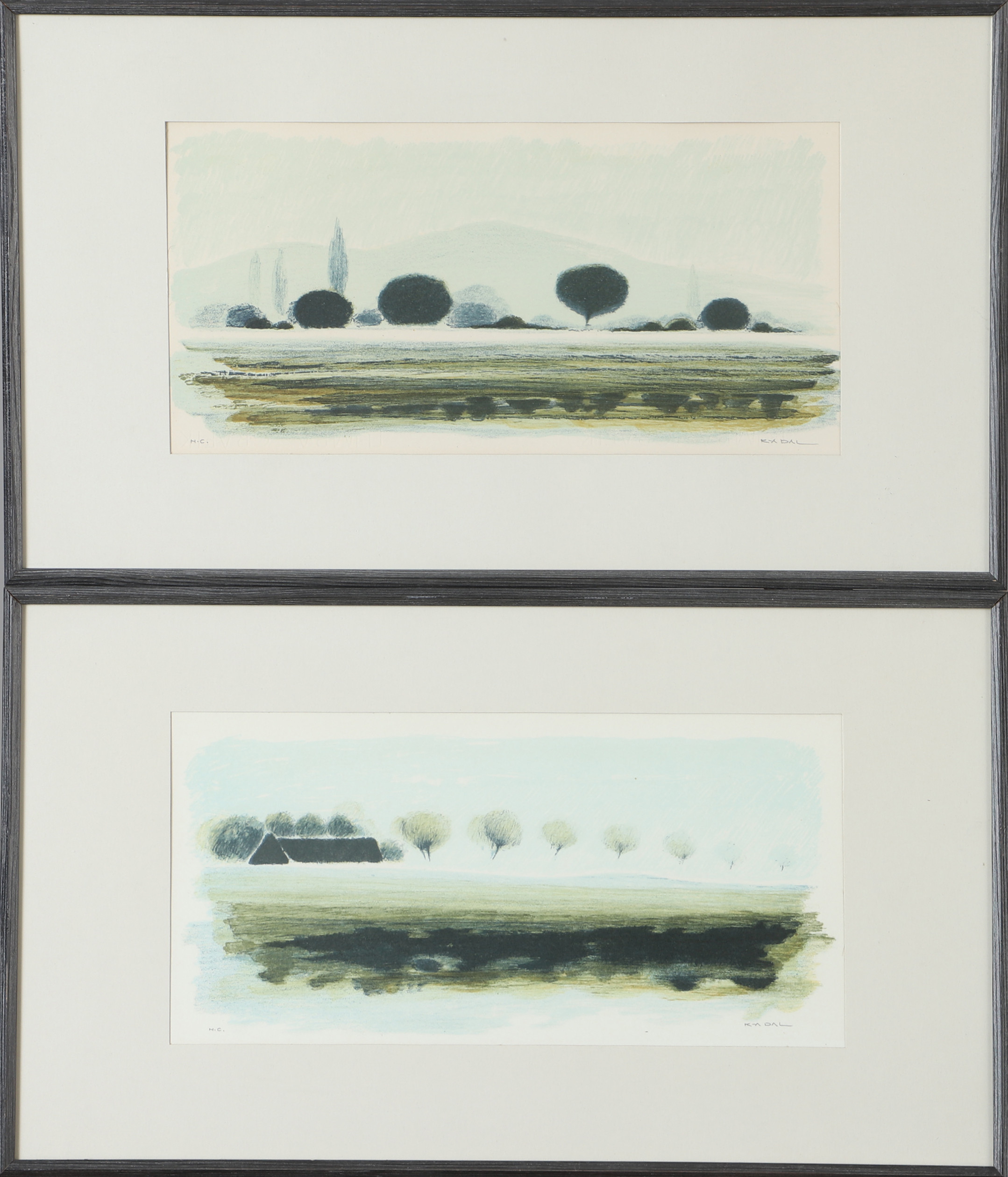 KARL ARVID DAL. Landskap, 2 stycken färglitografier, signerade K.A. Dal.