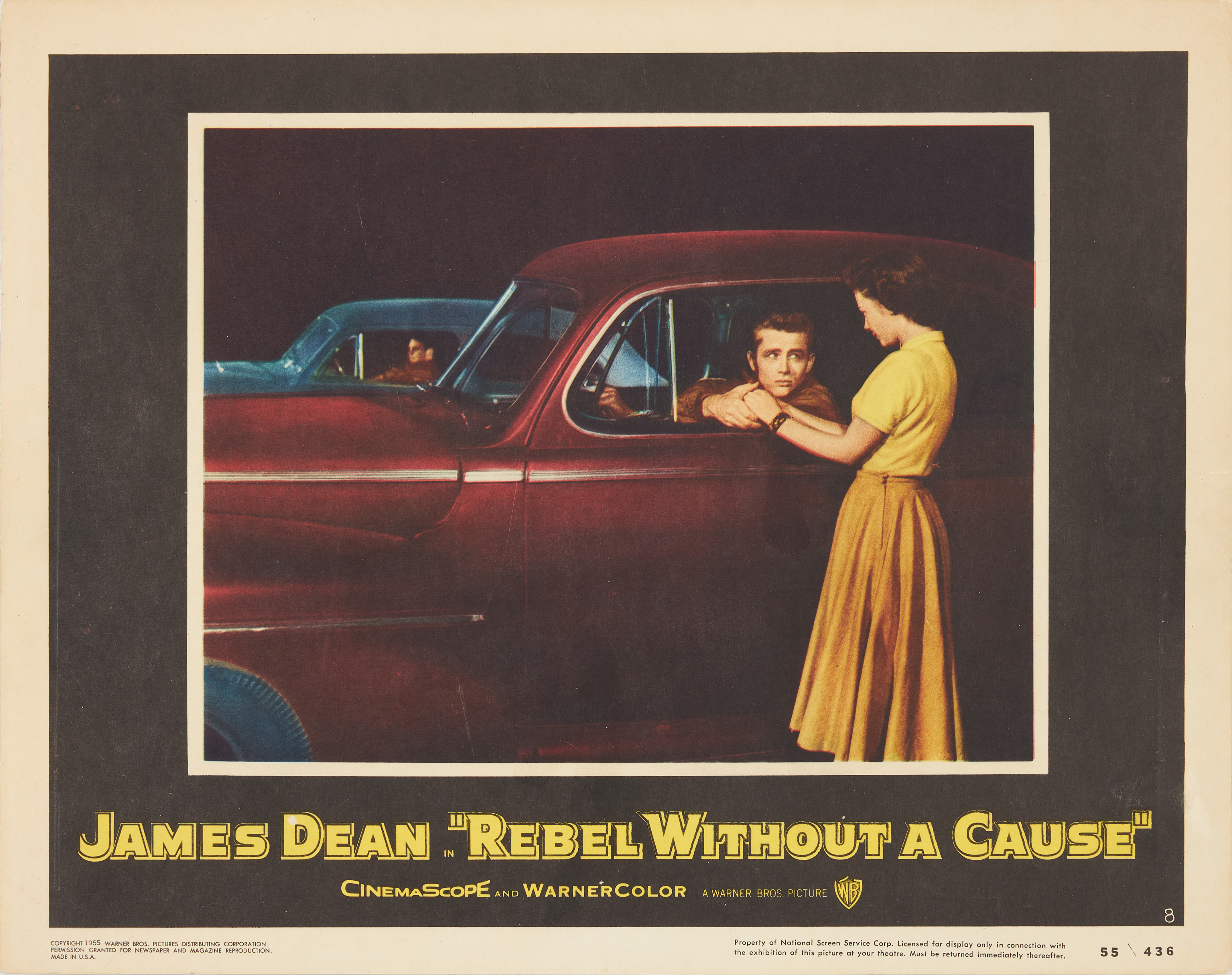 REBEL WITHOUT A CAUSE, LOBBY CARD USA. James Dean, 1955, grafiskt blad.
