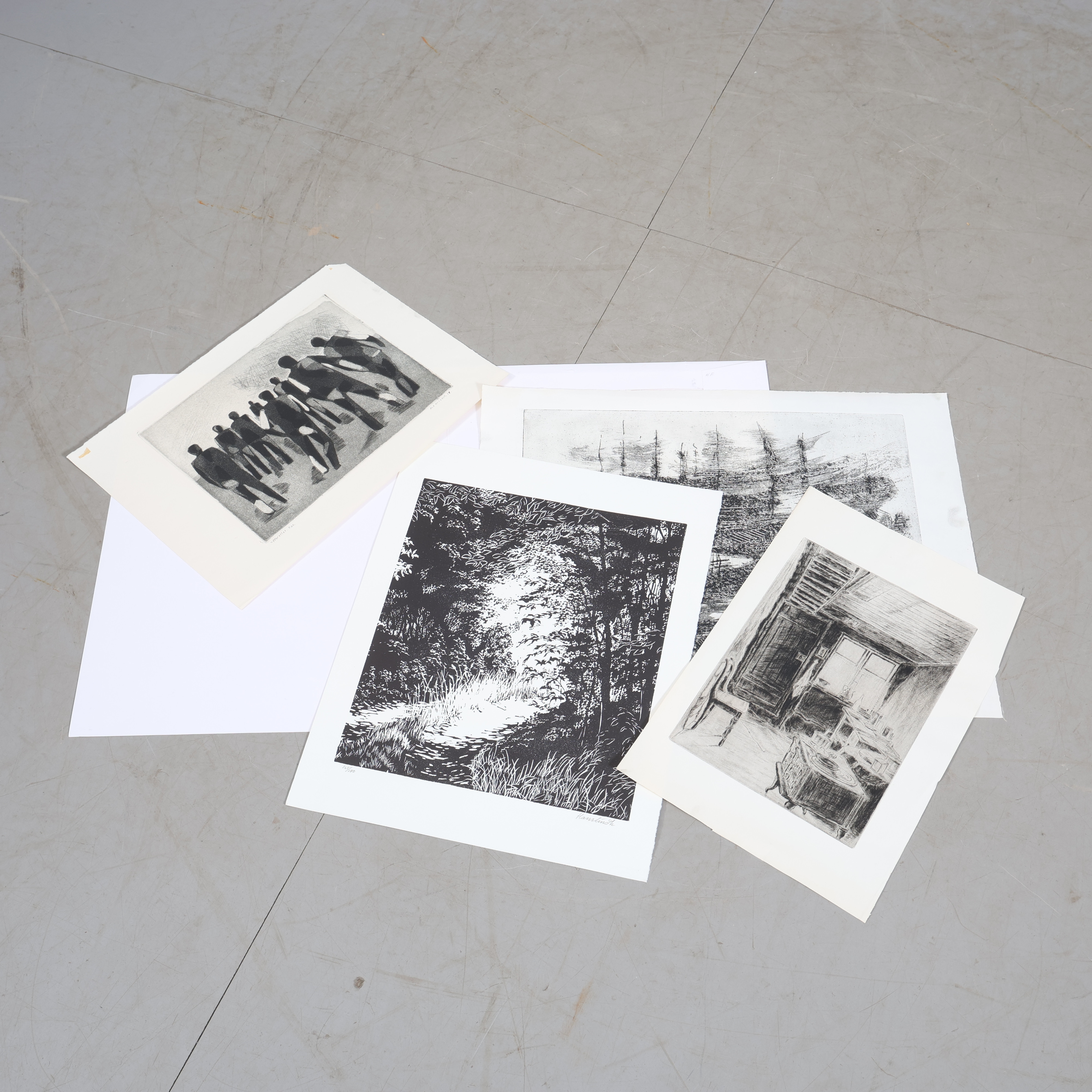 GRAFIK, 4 stycken, Hans Lindh, Alf Olsson, okänd.