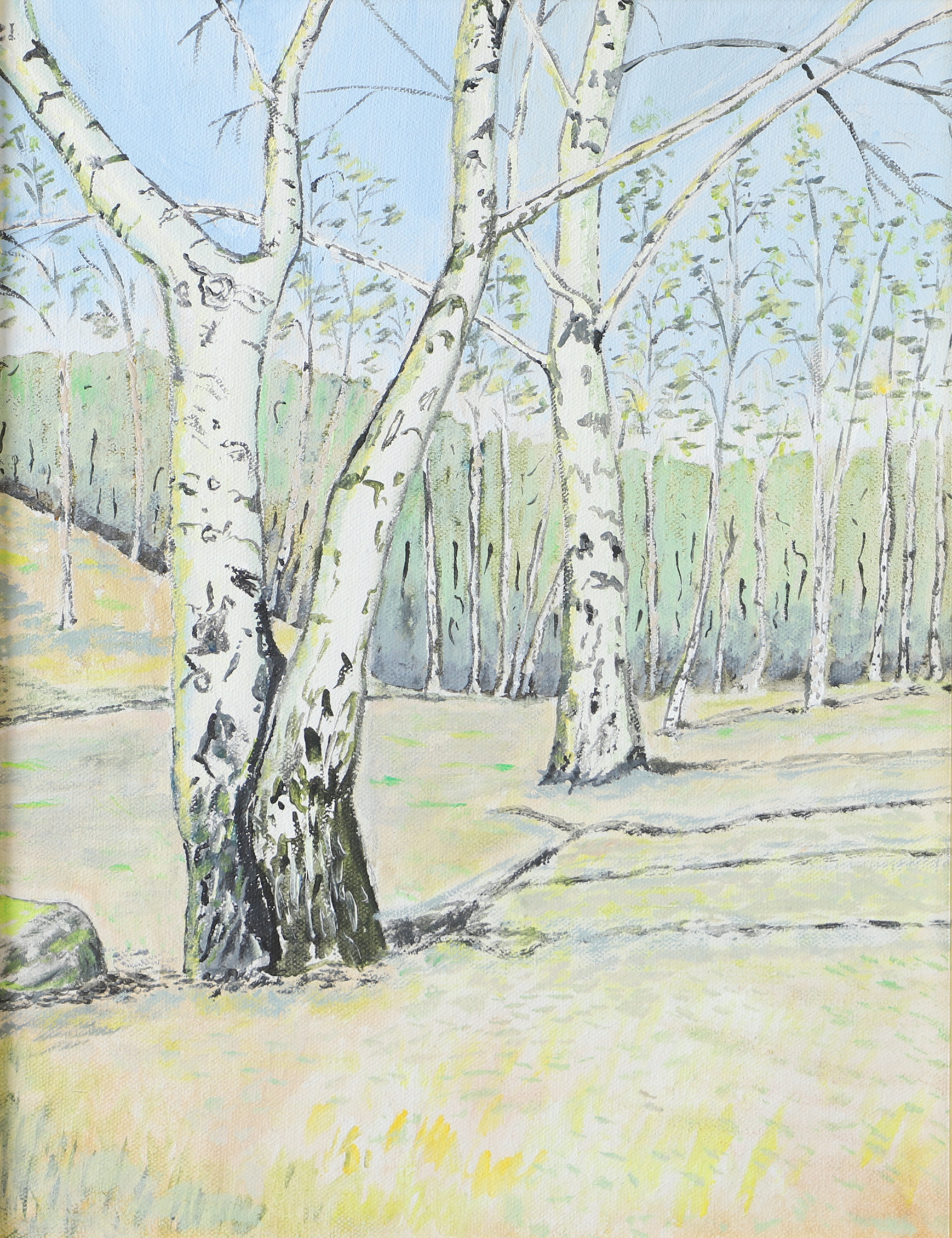 OKÄND KONSTNÄR. Landskap med björkar, olja på duk, osignerad.