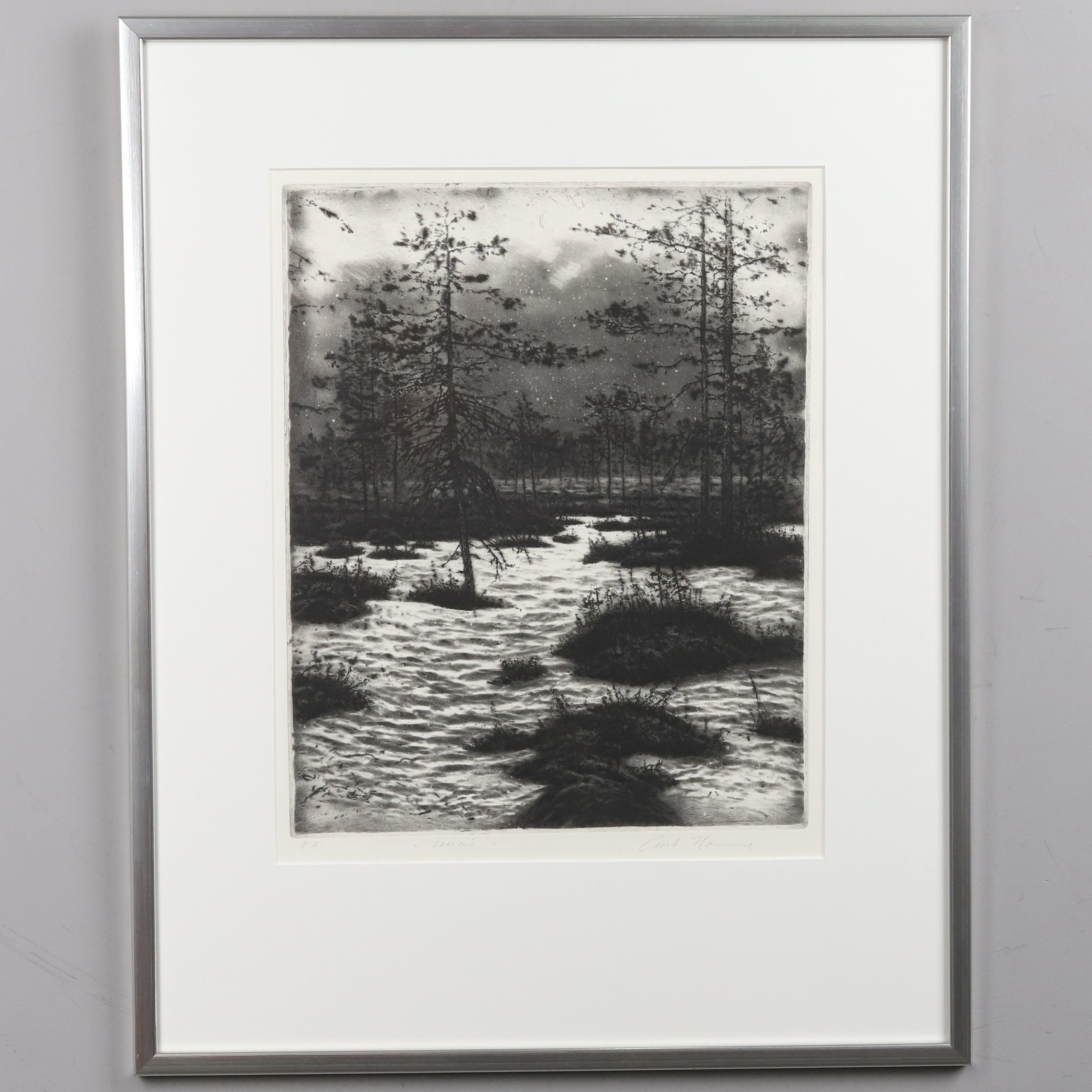 CURT HAMNE. ETSNING. "Skarsnö". Epreuve d'artiste, signerad.