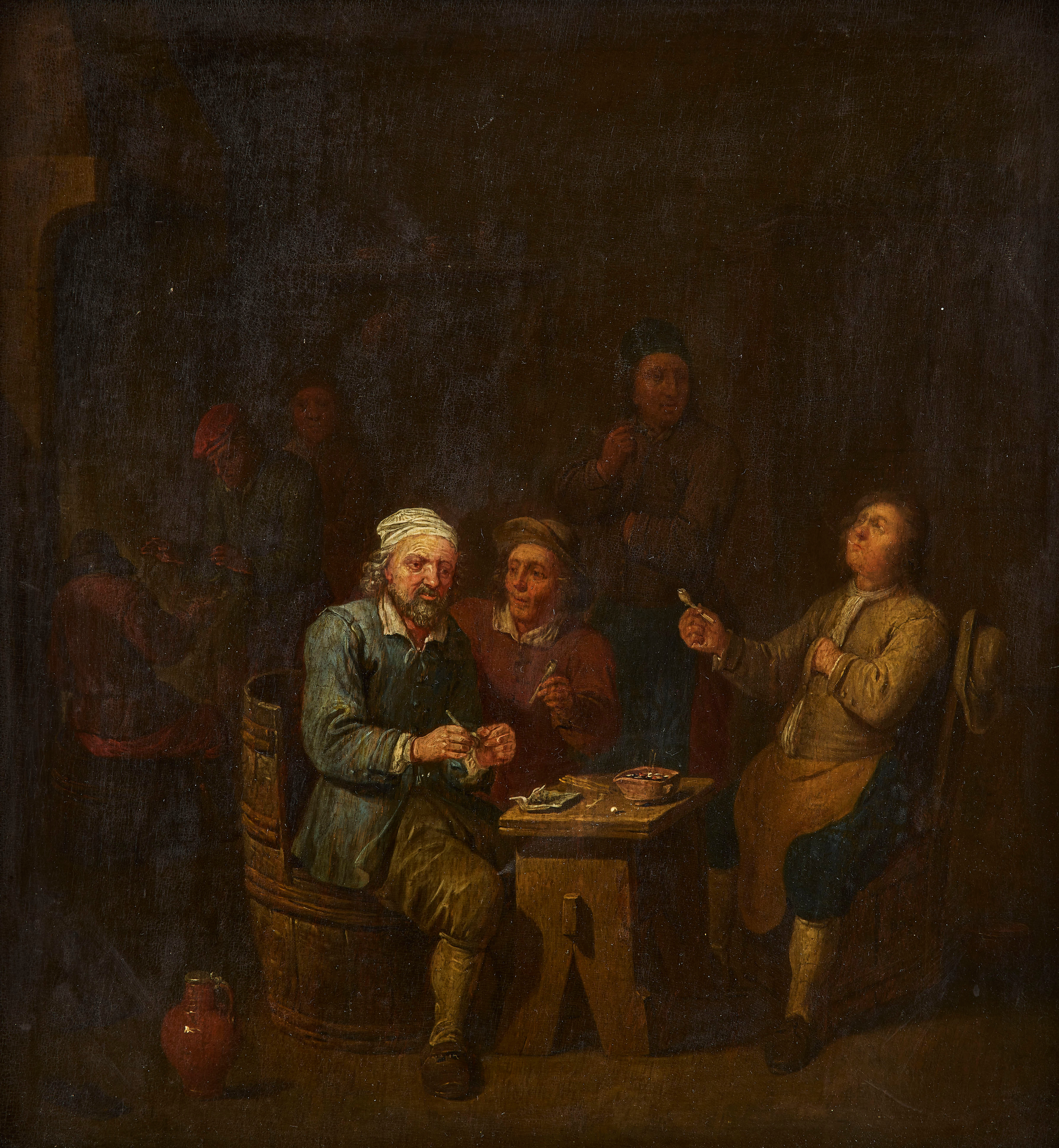 MATTHEUS VAN HELMONT (ANTWERP 1623-1679 BRUSSELS). Tavern scene with smoking peasants gathered around a table.