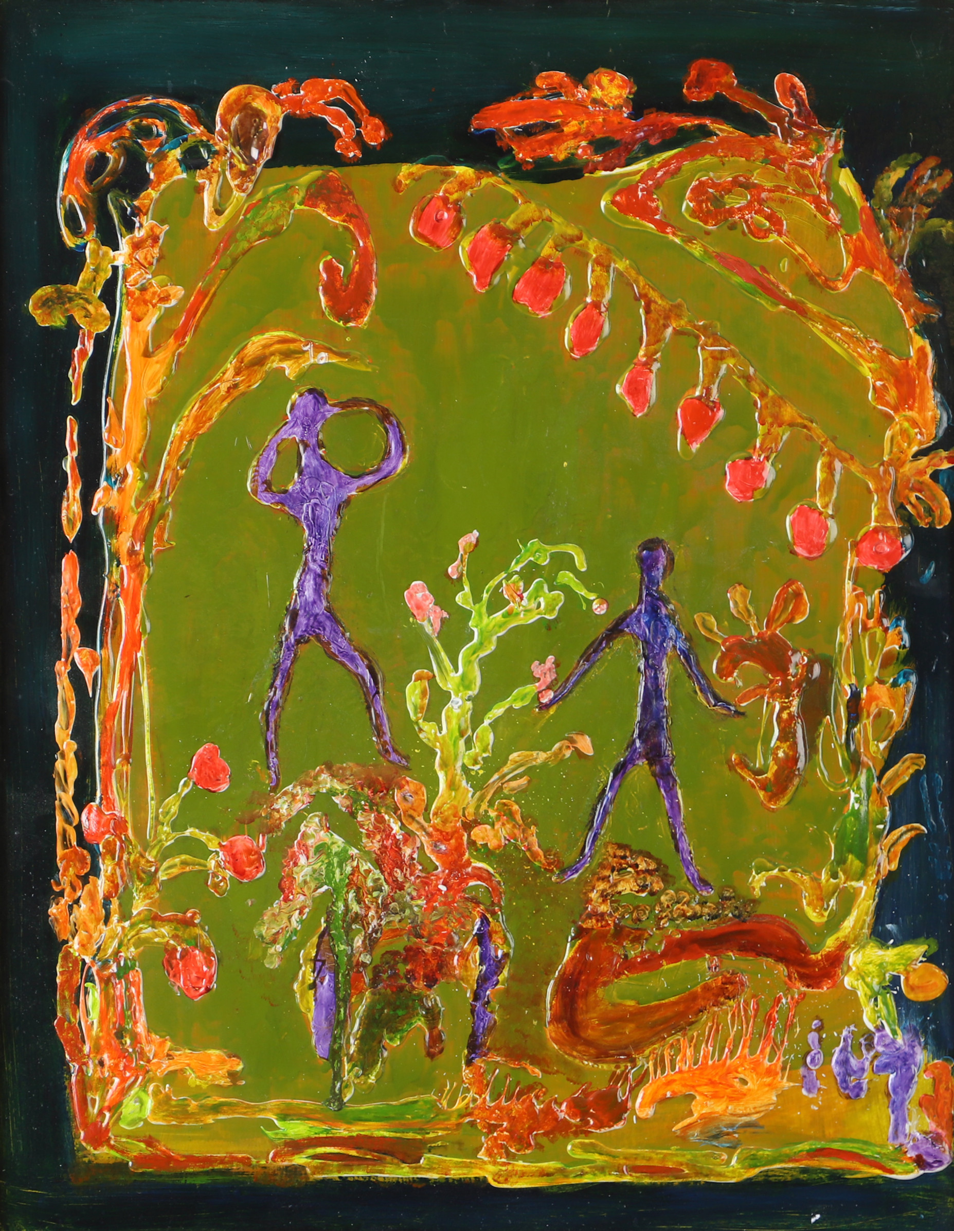 AGNES WESTERLUND. TILLSKRIVEN. Komposition med figurer, olja på pannå, osignerad.