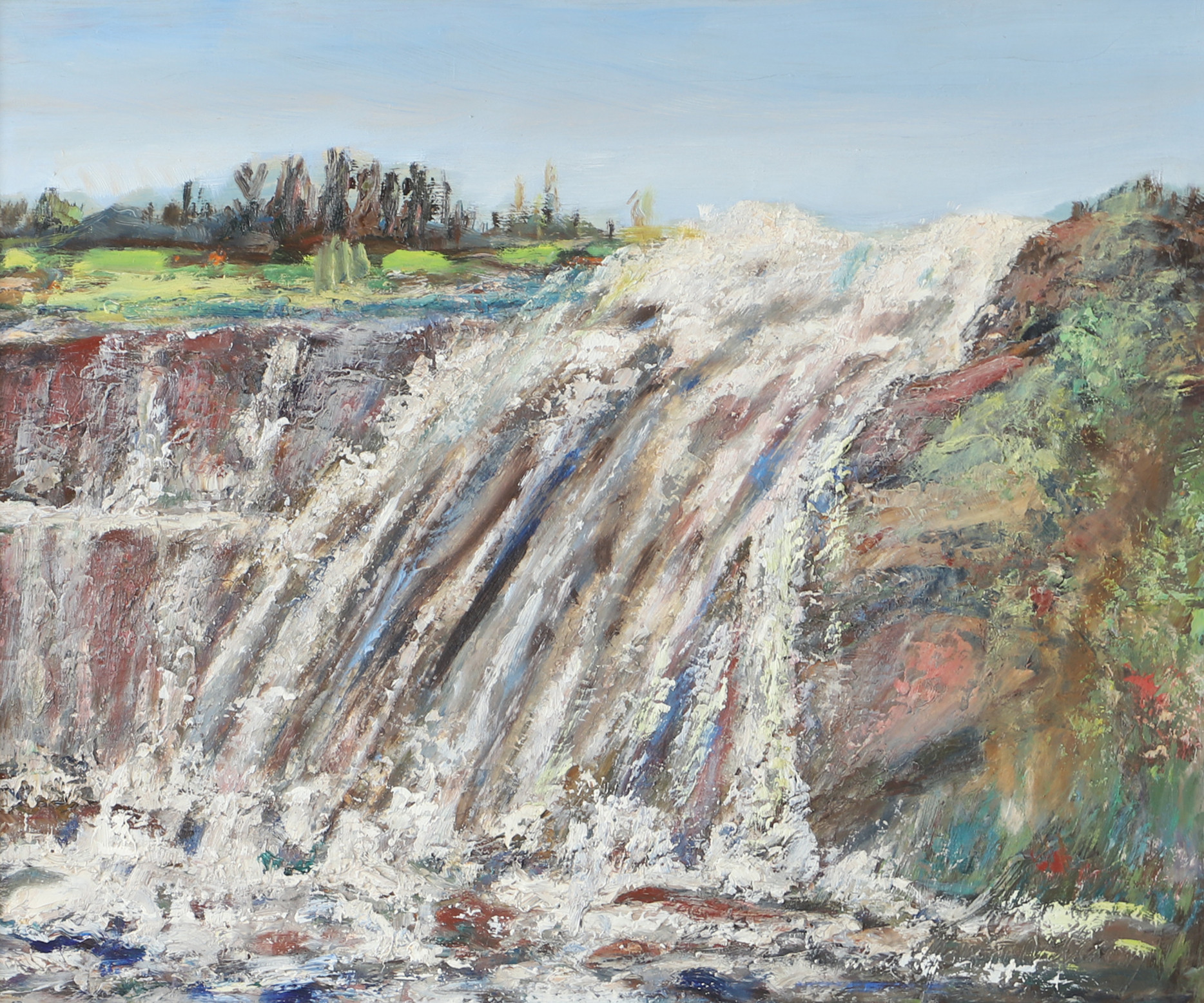 OKÄND KONSTNÄR. Landskap med vattenfall, olja på pannå, osignerad.