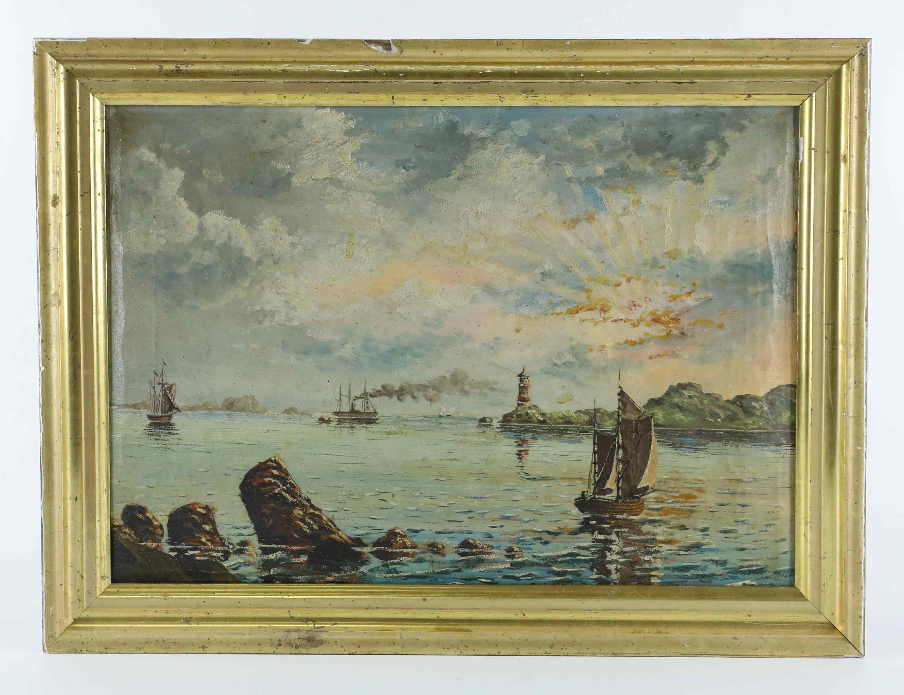 OKÄND KONSTNÄR. Olja på duk, Hamnmotiv, 18/1900-tal.