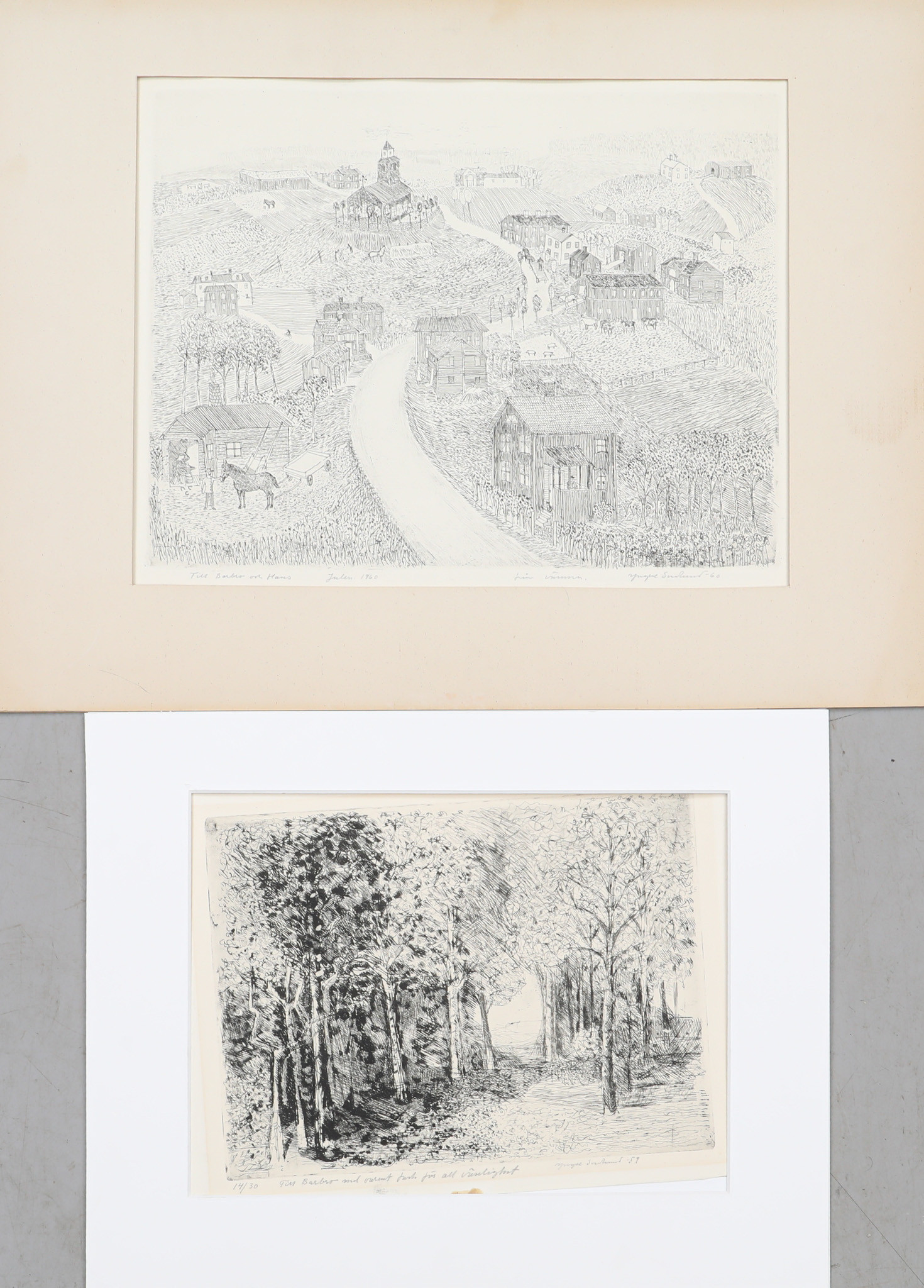 YNGVE SVEDLUND. Etsningar, 2 stycken, signerade.