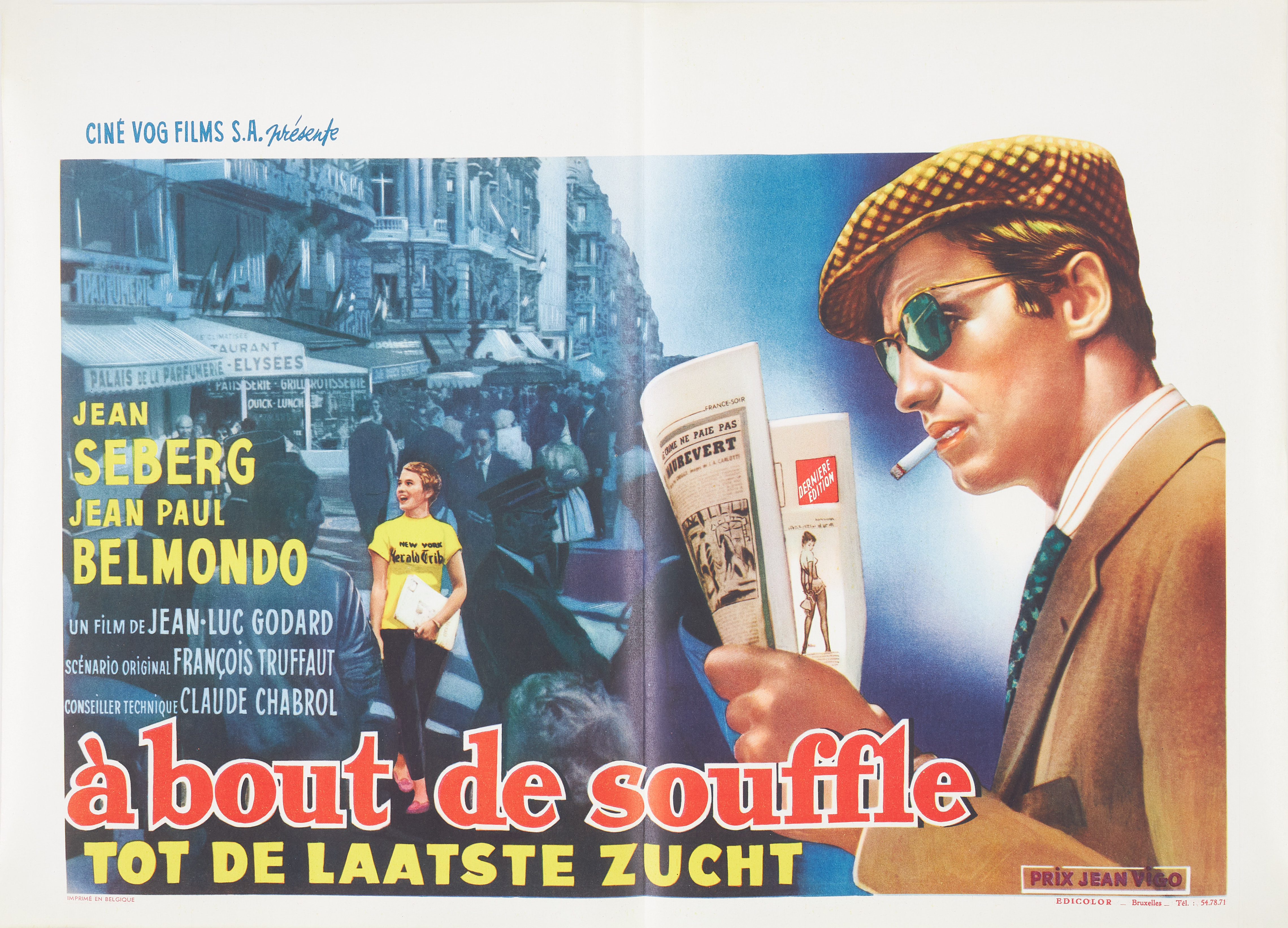A BOUT DE SOUFFLE (BREATHLESS), BELIGIAN POSTER. 1960, grafiskt blad.