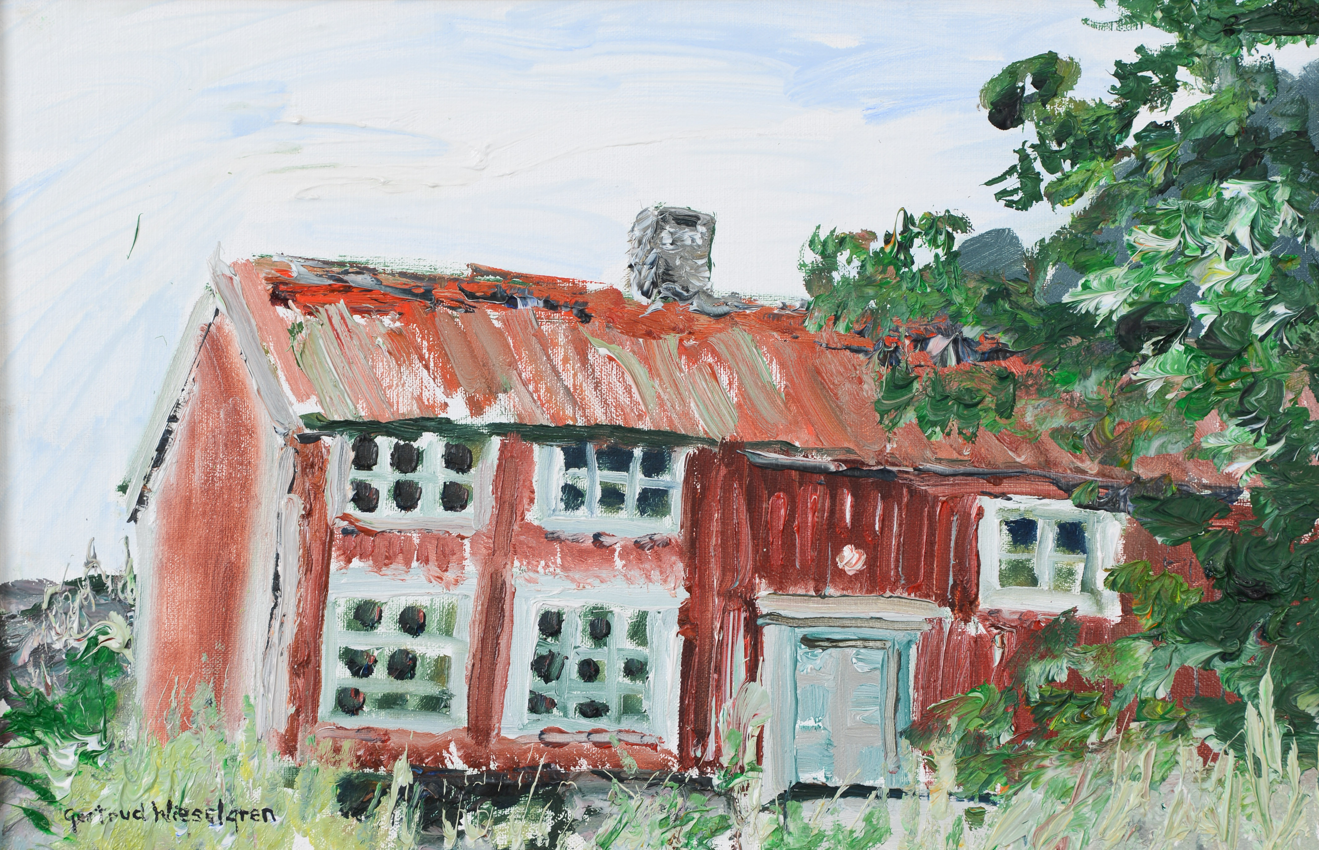 GERTRUD WIESELGREN. Torp i Lofoten, olja på duk, signerad.