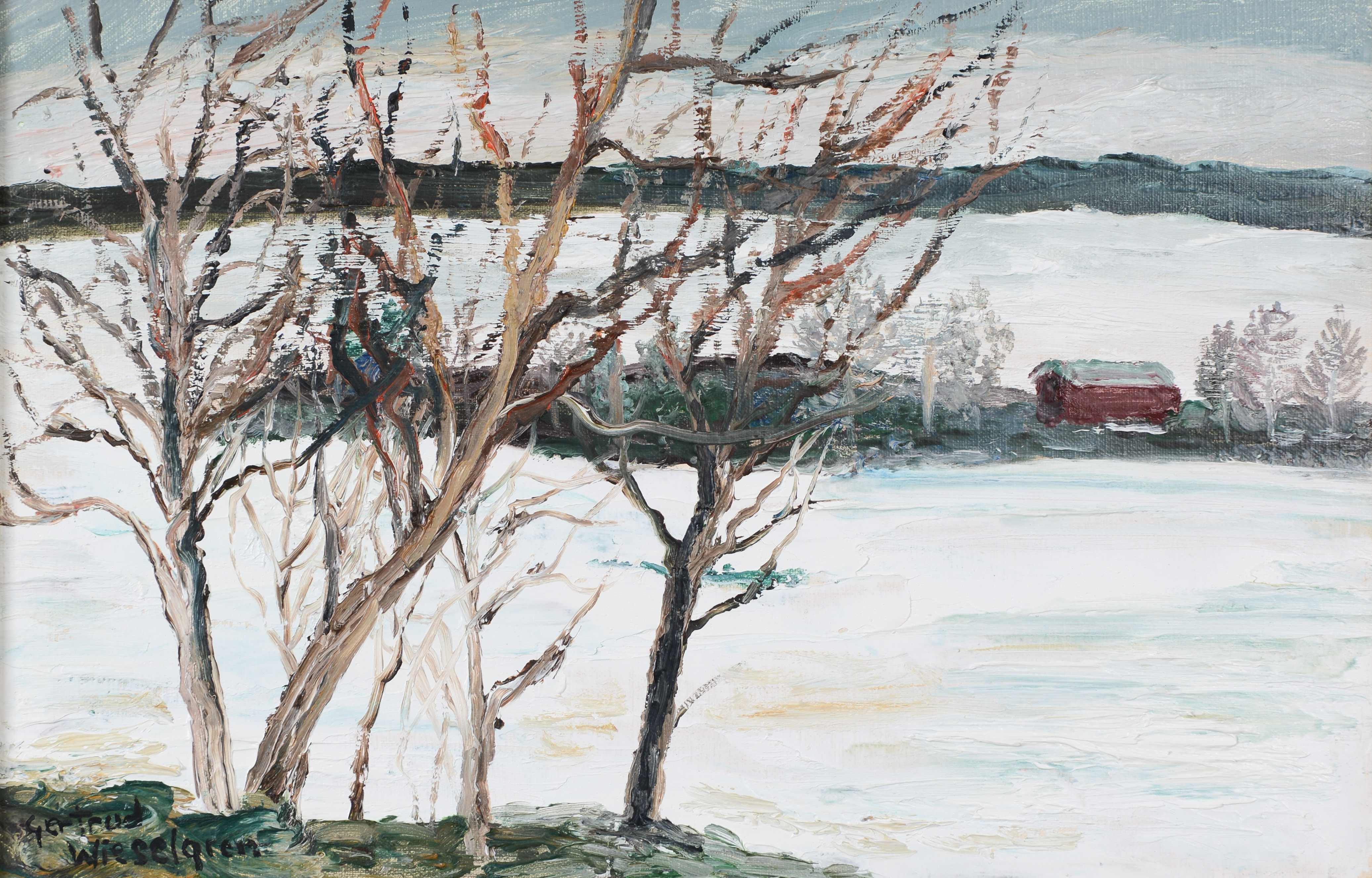 GERTRUD WIESELGREN. "Vid Kultsjön, Saxnäs", olja på duk, signerad.