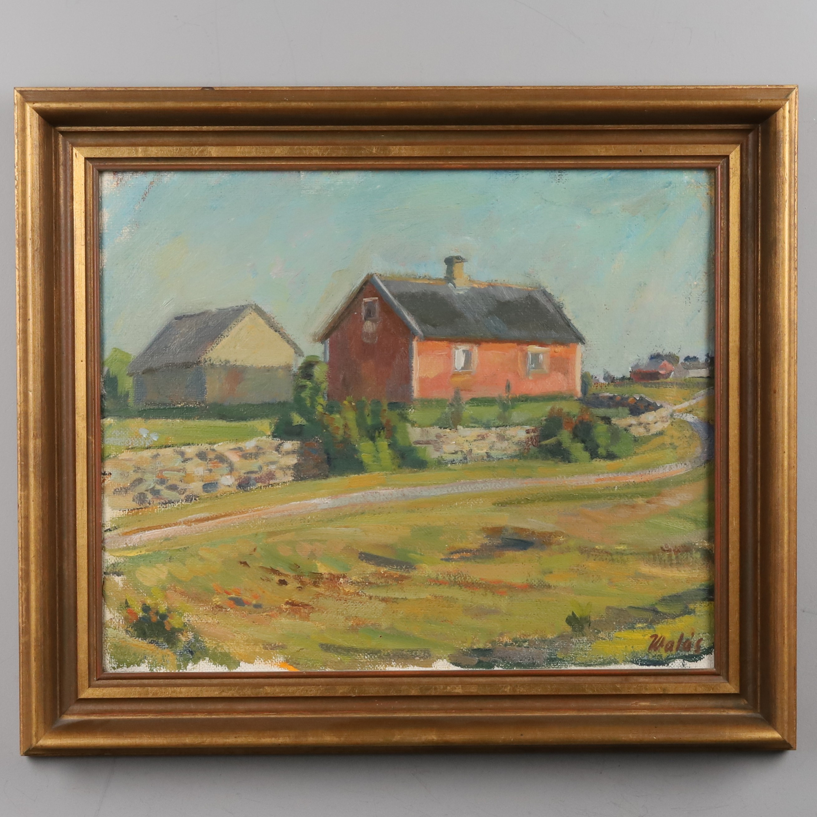 HERBERT WALÅS. OLJA PÅ DUK, " Husvy", signerad.