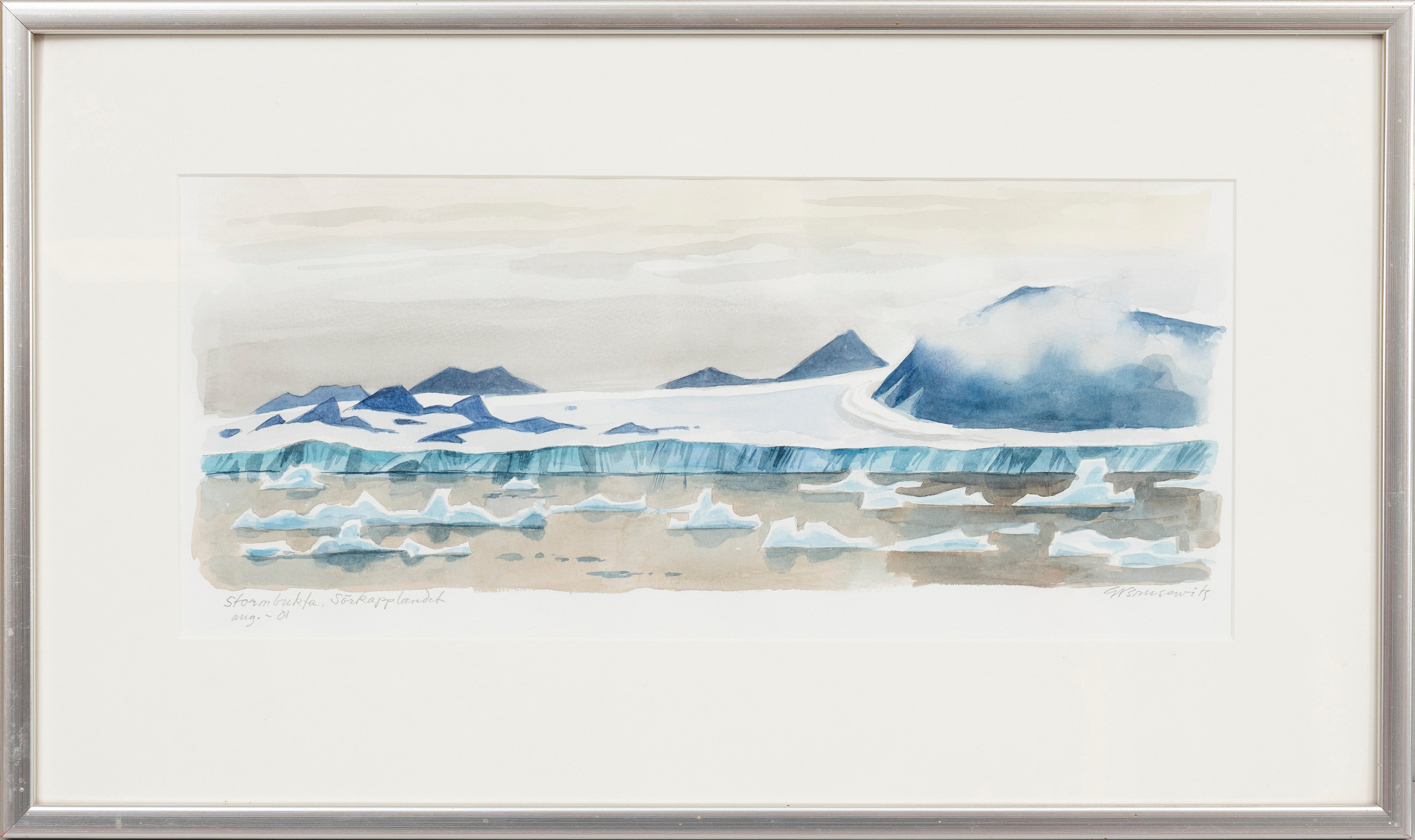 GUNNAR BRUSEWITZ. "Stormbukta Sörkapplandet", akvarell på papper, signerad, daterad -01.