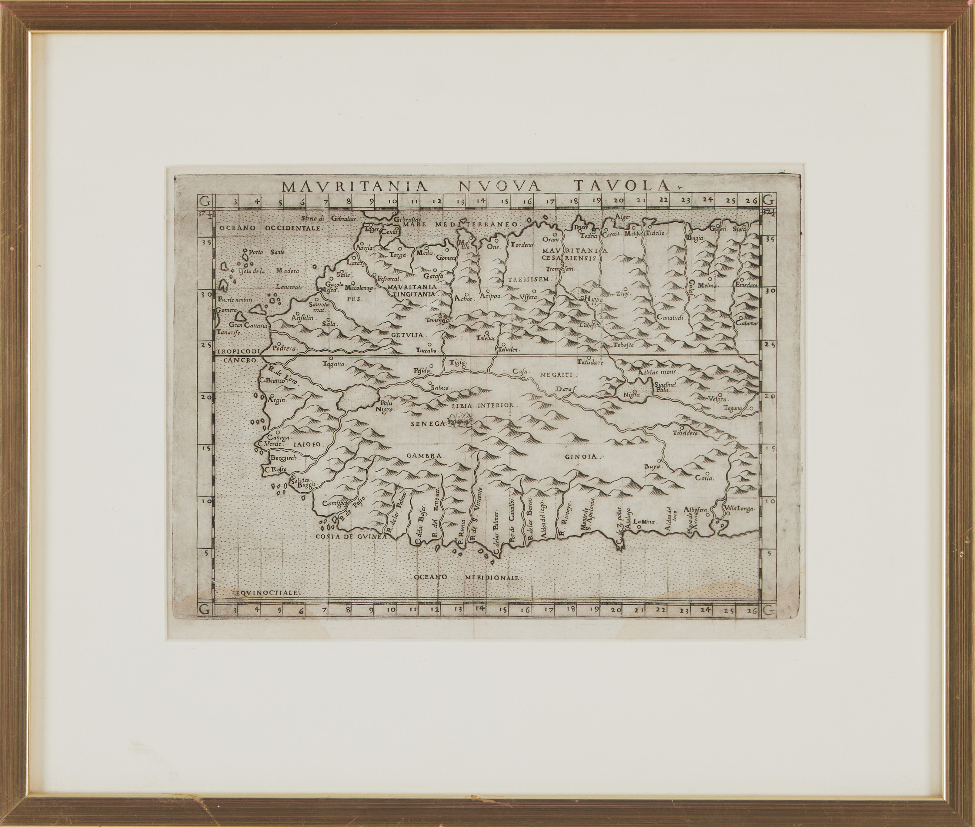 AFRIKA, MAURITANIA NUOVA TAVOLA, karta från 1598.