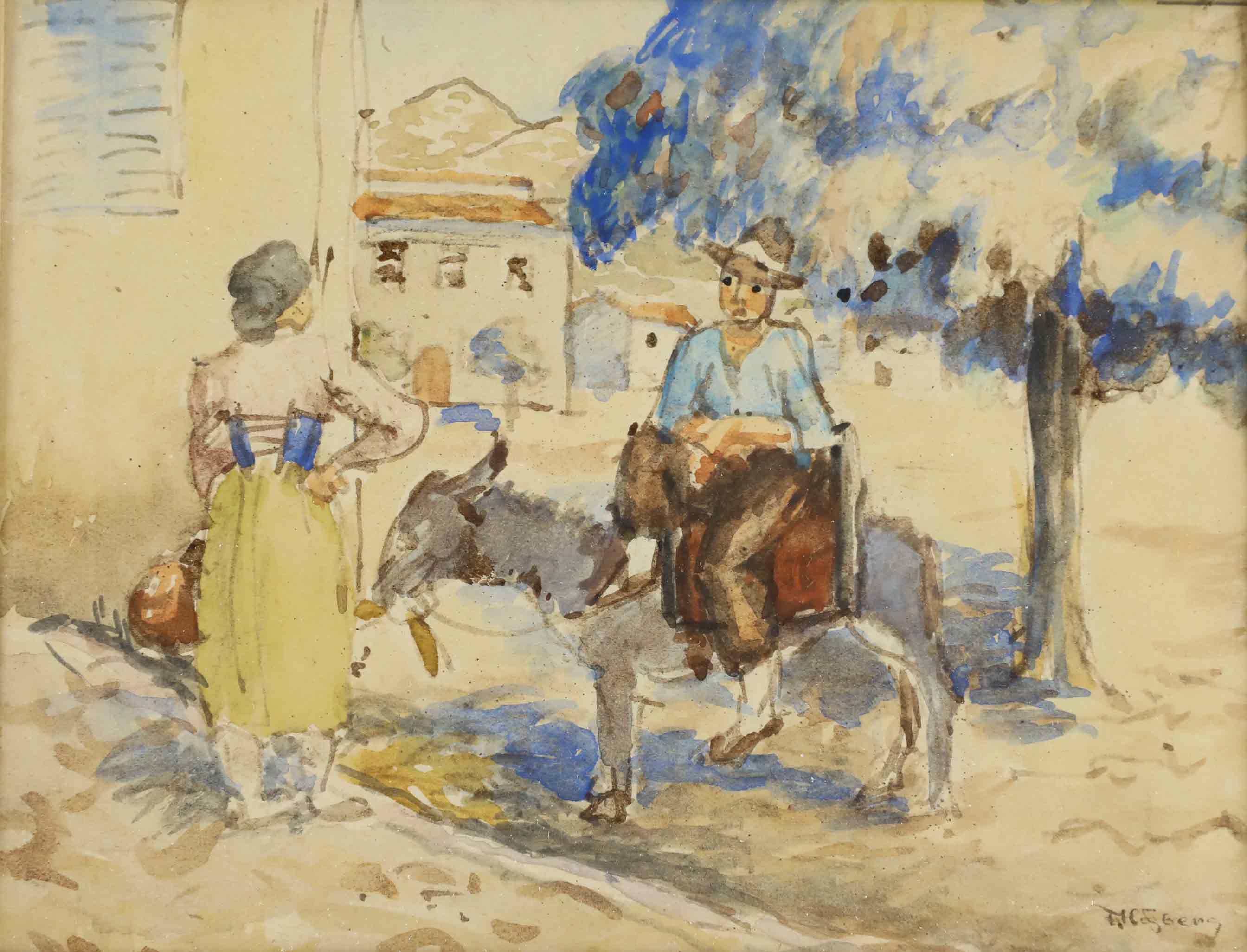 FRITZ HÖGBERG. Akvarell, sydländskt torg, signerad.