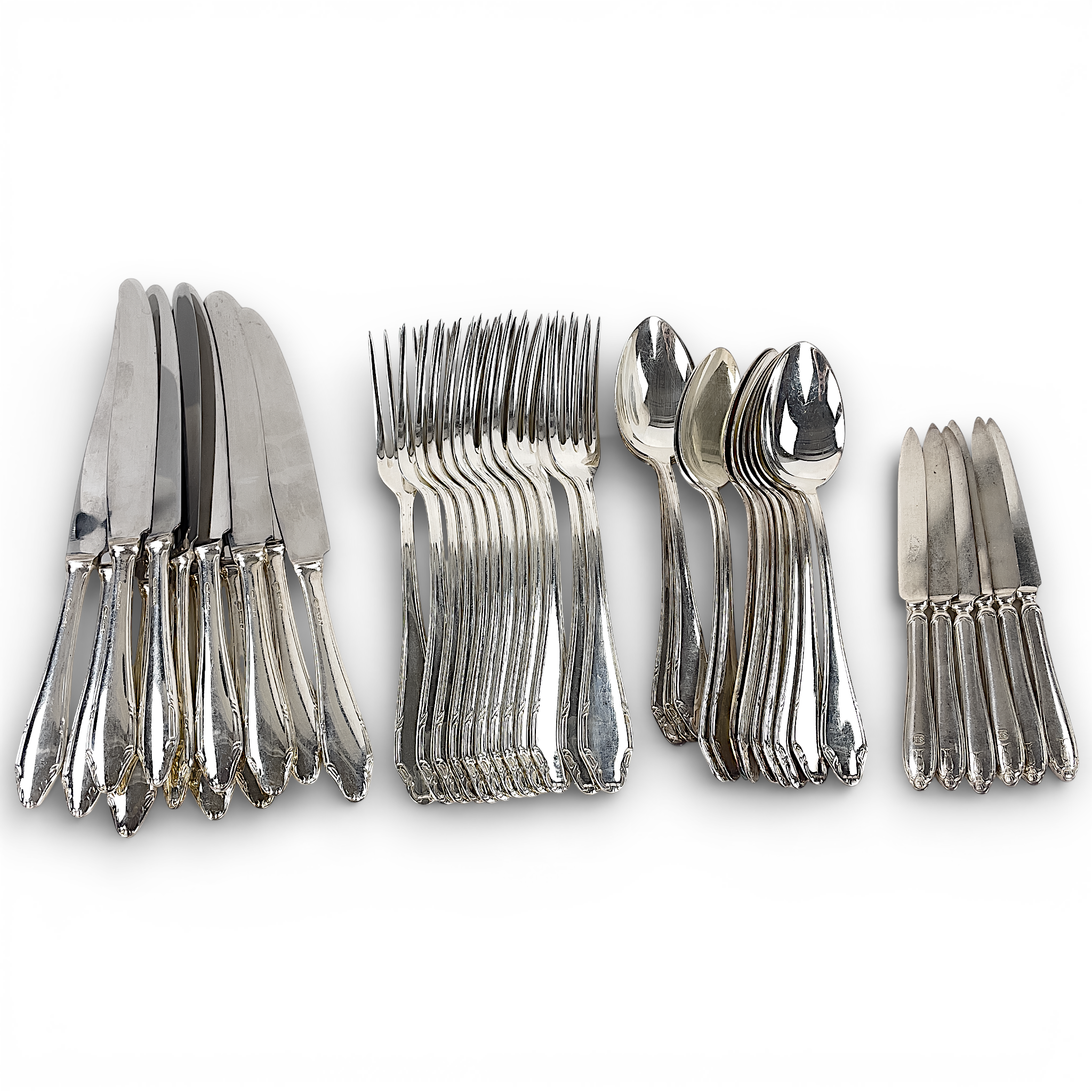 BESTICK, 36+6 delar. Nysilver/rostfritt stål, Mema och Guldsmeds AB.