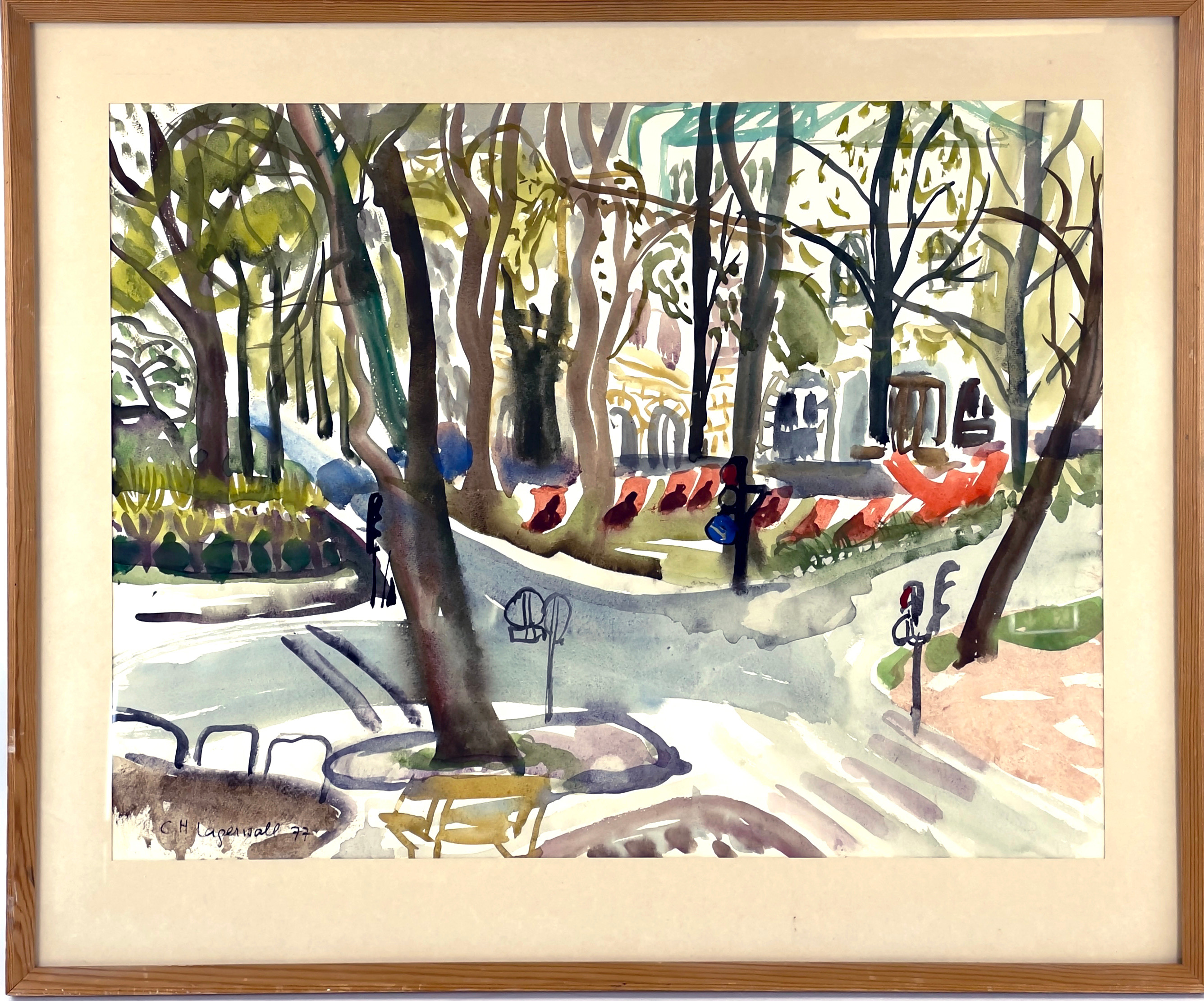 CHARLOTTE HARTMAN LAGERWALL (1936 - 2010), akvarell, Korsning, signerad C H Lagerwall samt daterad 77.