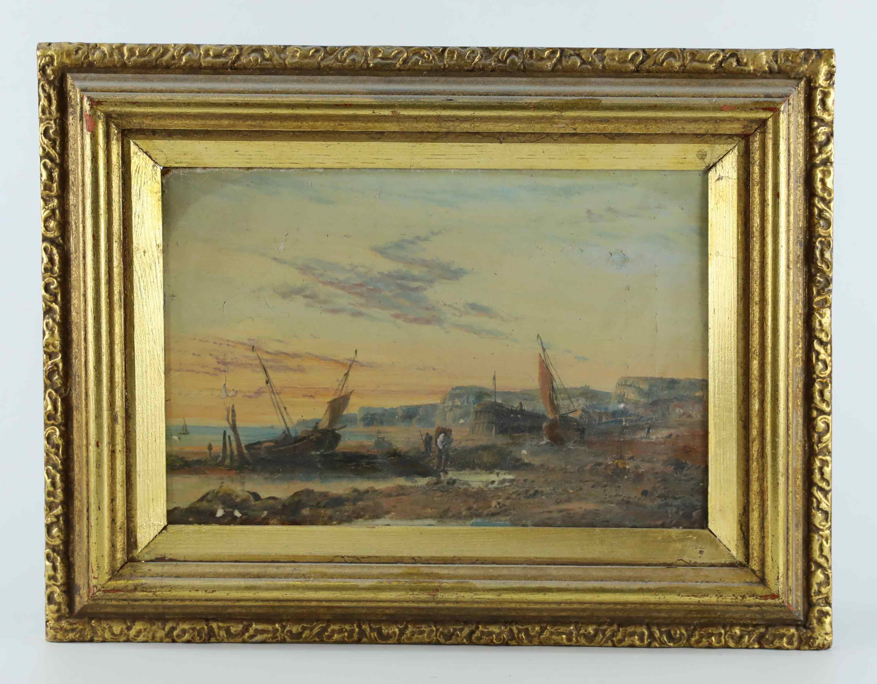 OKÄND KONSTNÄR. Olja på duk, Tidvatten, Kustlandskap med fiskare, 1800-tal.