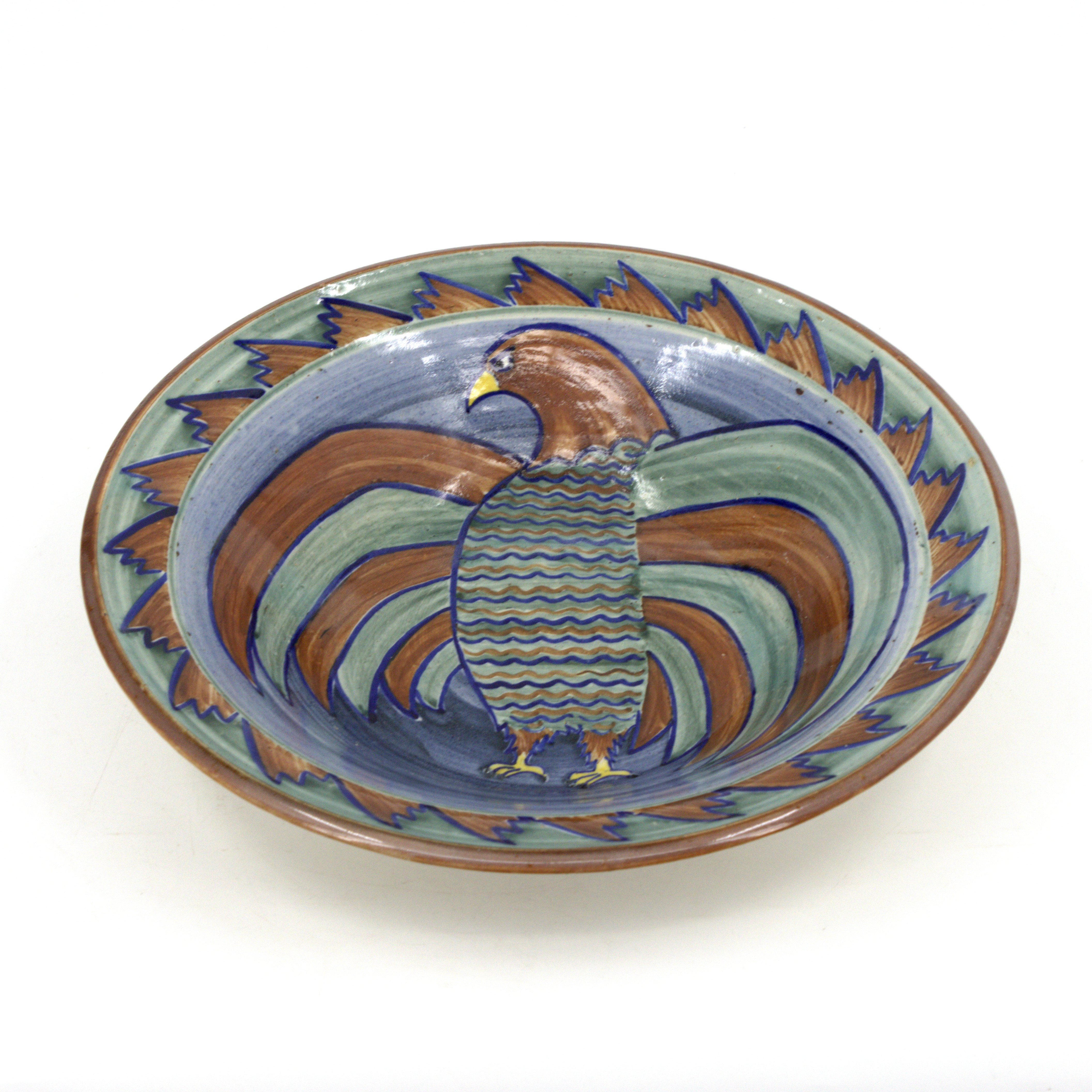 FAT, glaserad keramik, dekor i form av en örn, monogramsignerad HB.