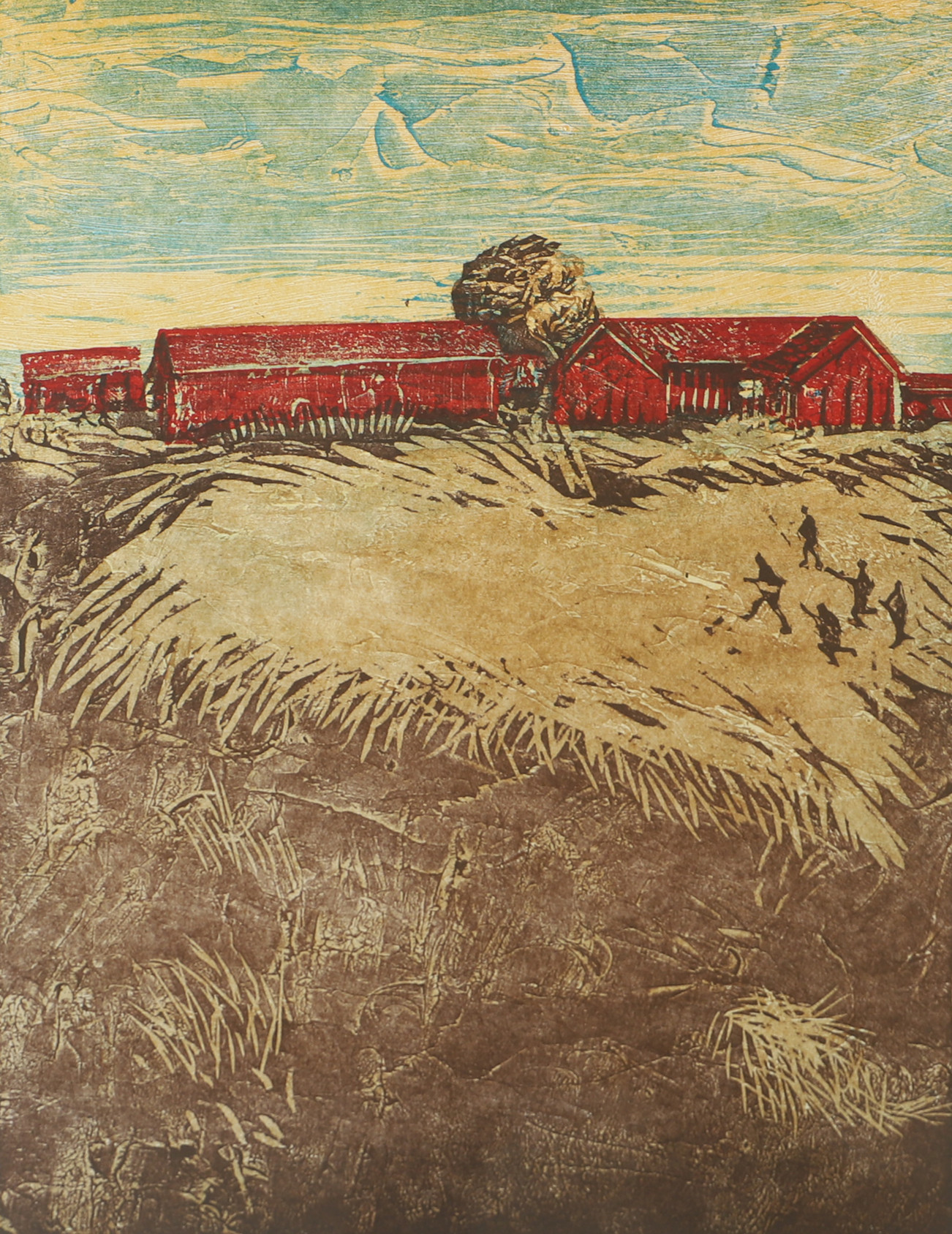 HANS KAJTORP. "Gårdarna", färglitografi, signerad Kajtorp -69.