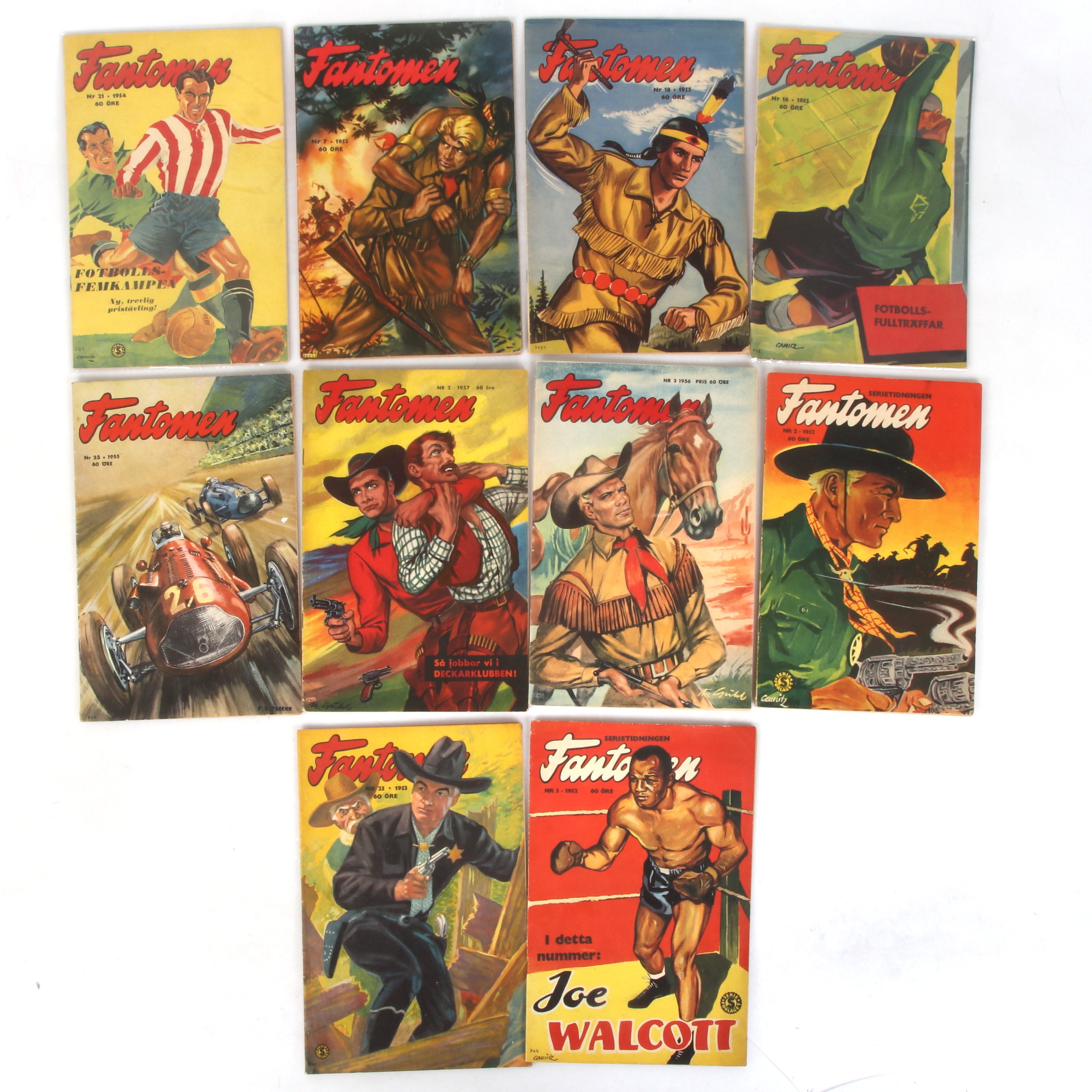 FANTOMEN, 10 st, serietidningar, årgång, 1952/53/54/55/56/57.
