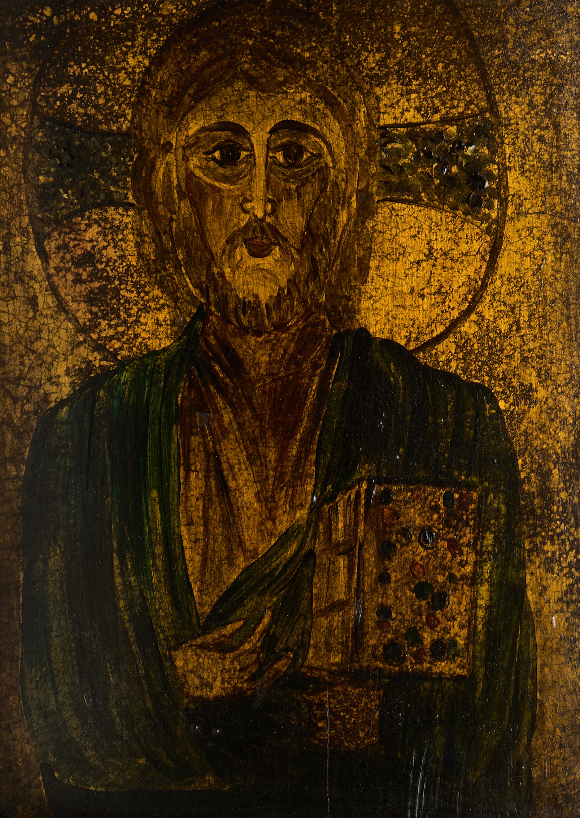 IKON, måleri på pannå, förgylld ram, sannolikt 1900-talets första hälft.