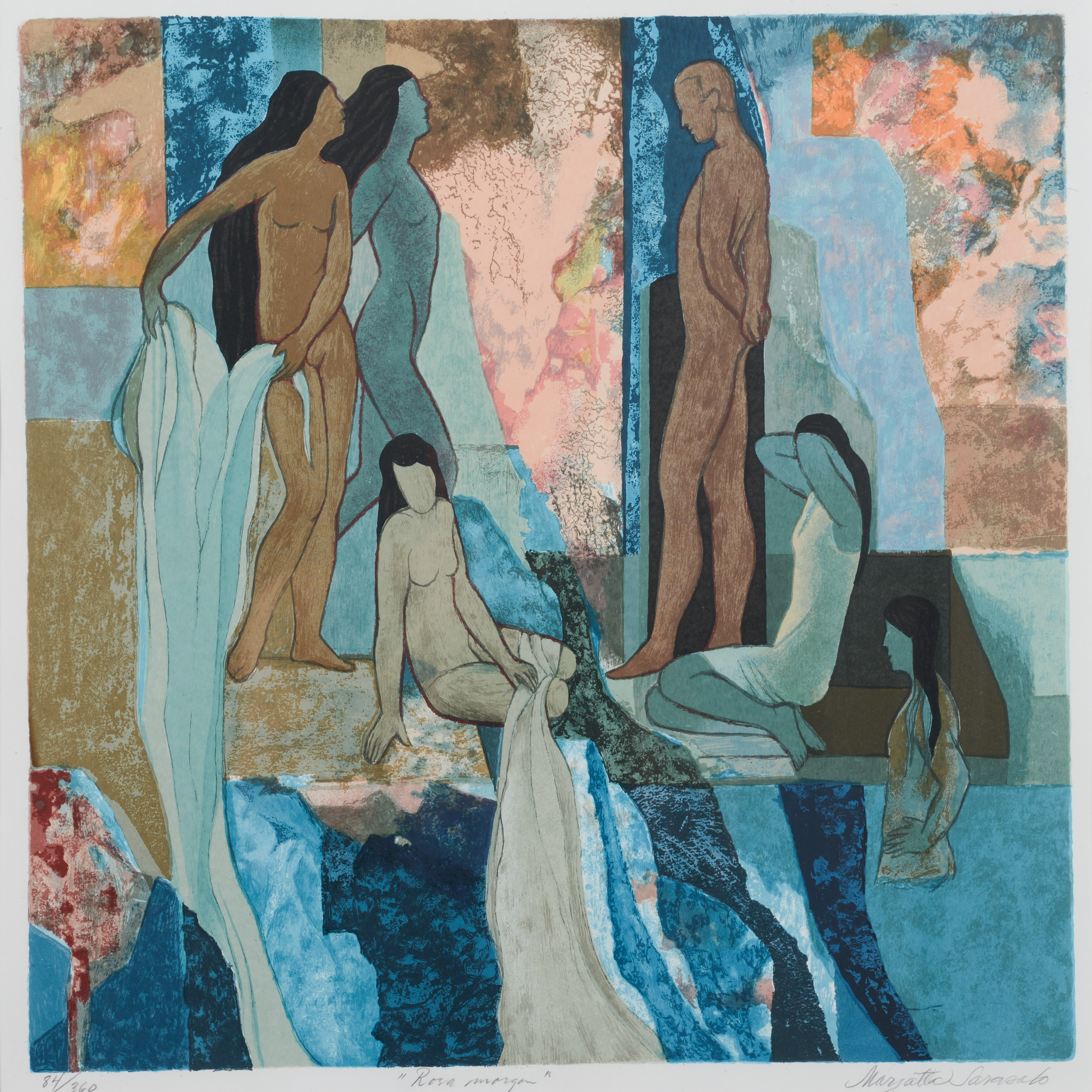 MARJATTA SARASALO. "Rosa morgon", litografi, signerad & numrerad 84/360.