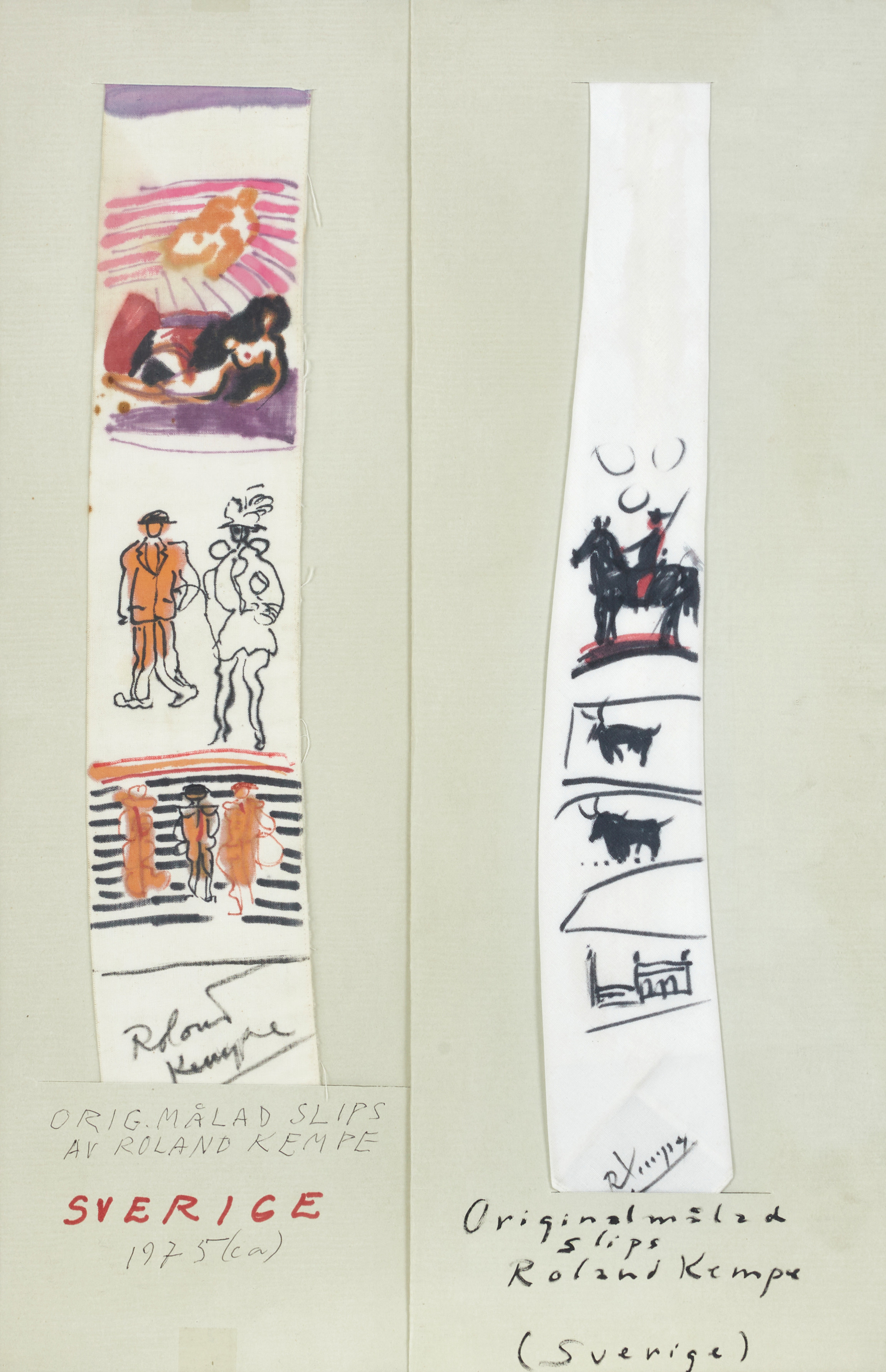 ROLAND KEMPE (1907-1991). Slipsar, handmålade, signerade Roland Kempe.