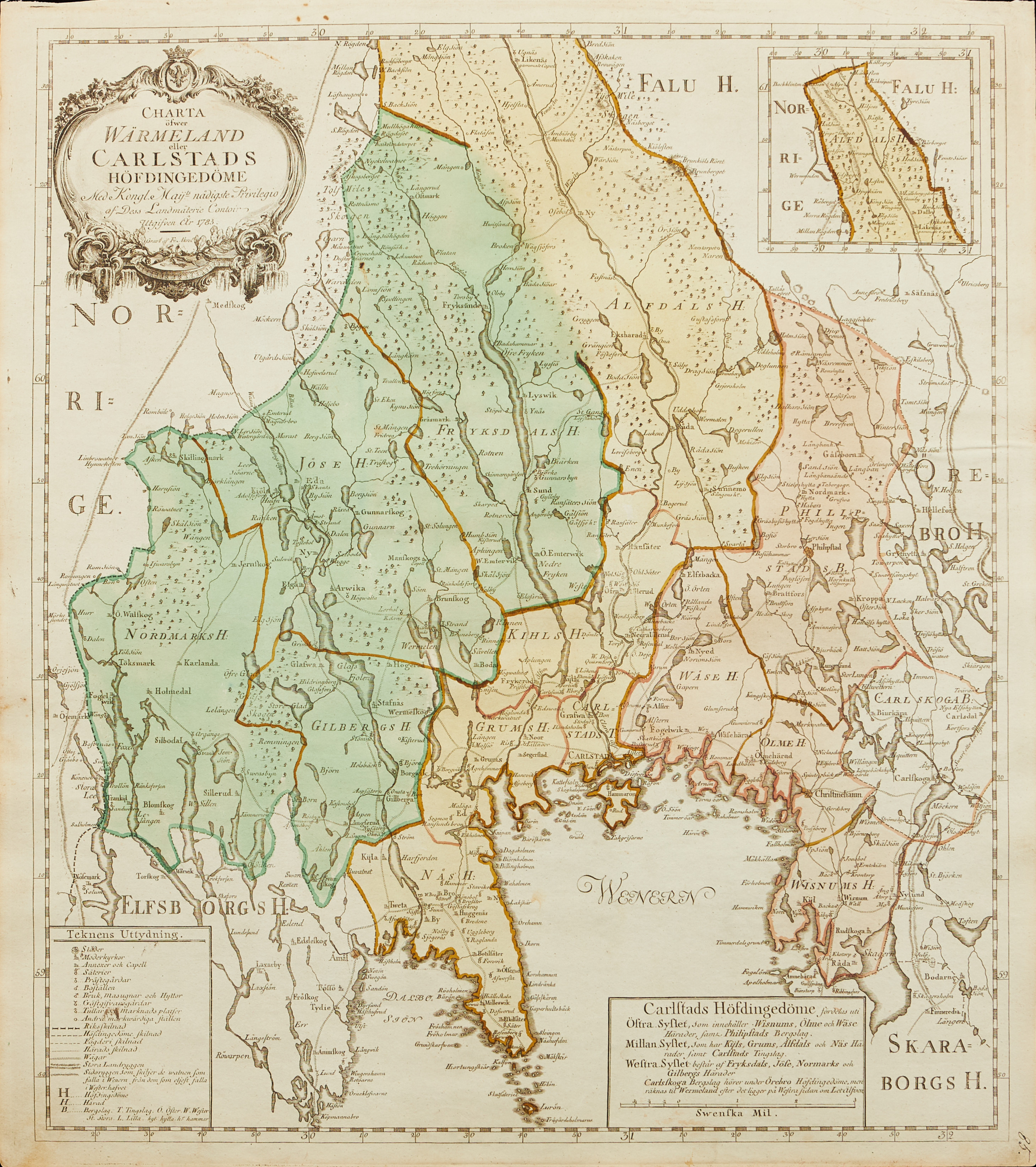 KARTA ÖVER VÄRMLAND UTGIVEN AV LANTMÄTERIKONTORET, 1783.