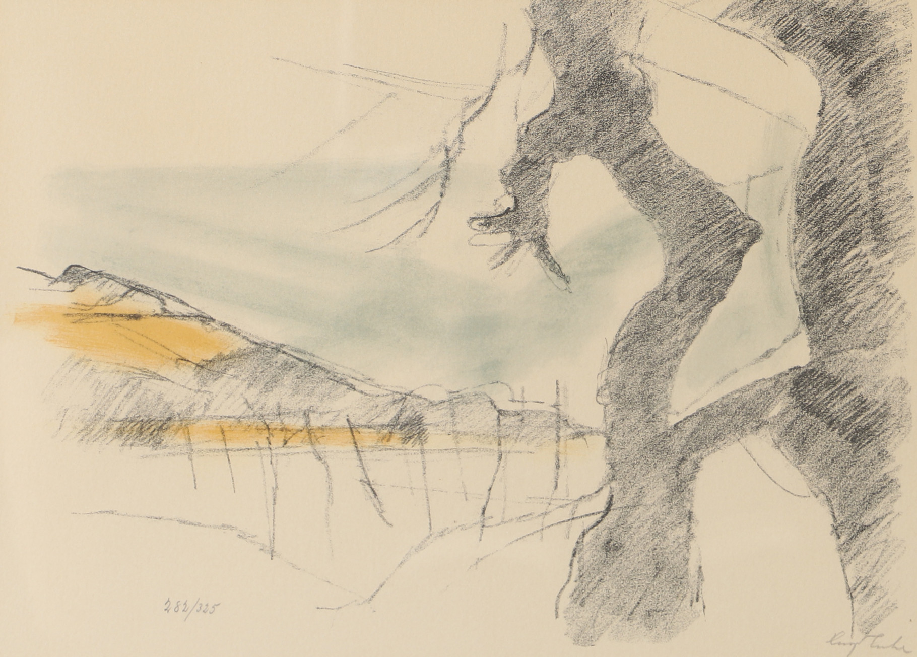 HUGO ZUHR. Landskap, färglitografi, signerad.