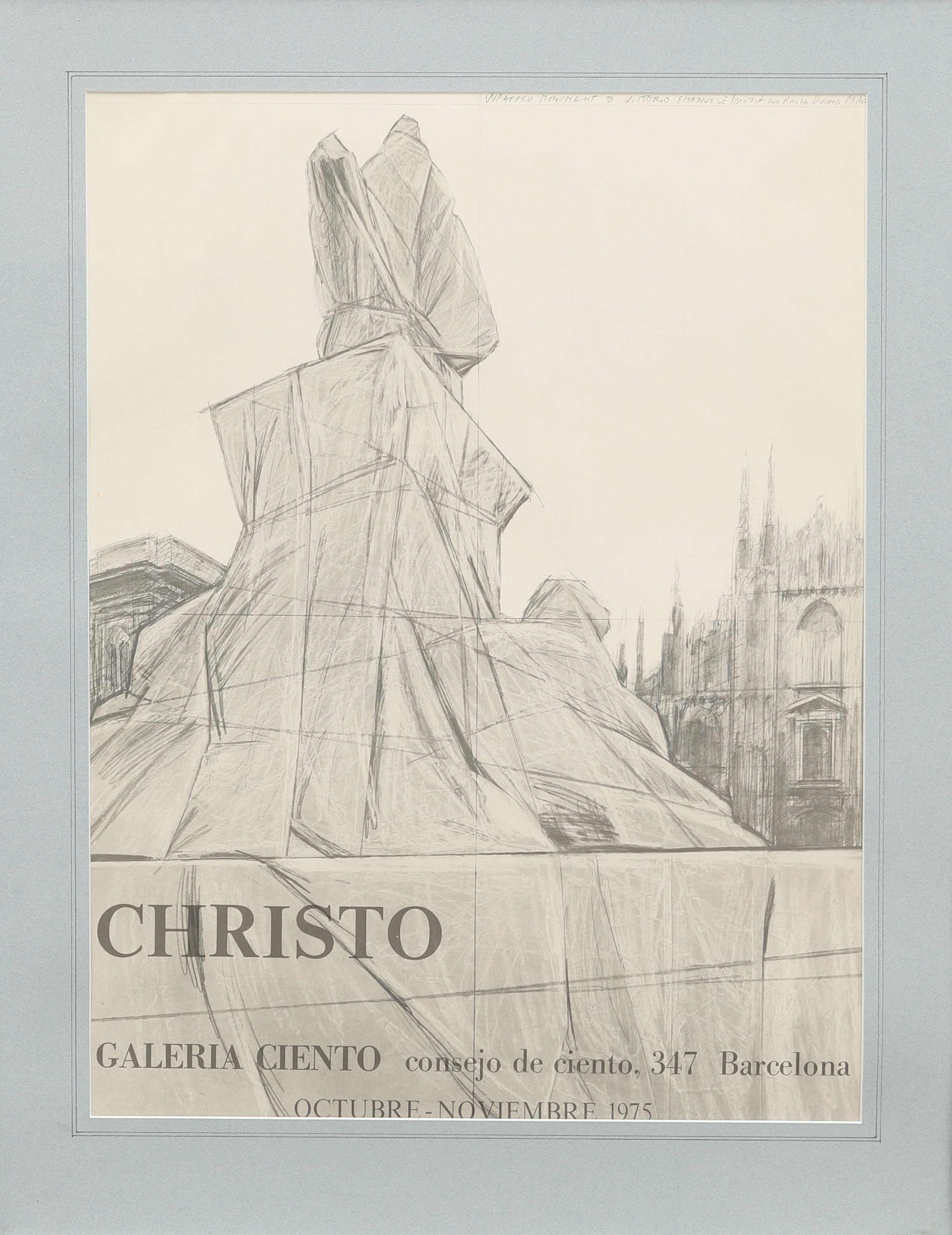 CHRISTO VLADIMIROV JAVACHEFF, "CHRISTO". Utställningsaffisch, "Wrapped Monument to Vittoria Emanuele", Galeria Ciento, Barcelona 1975.